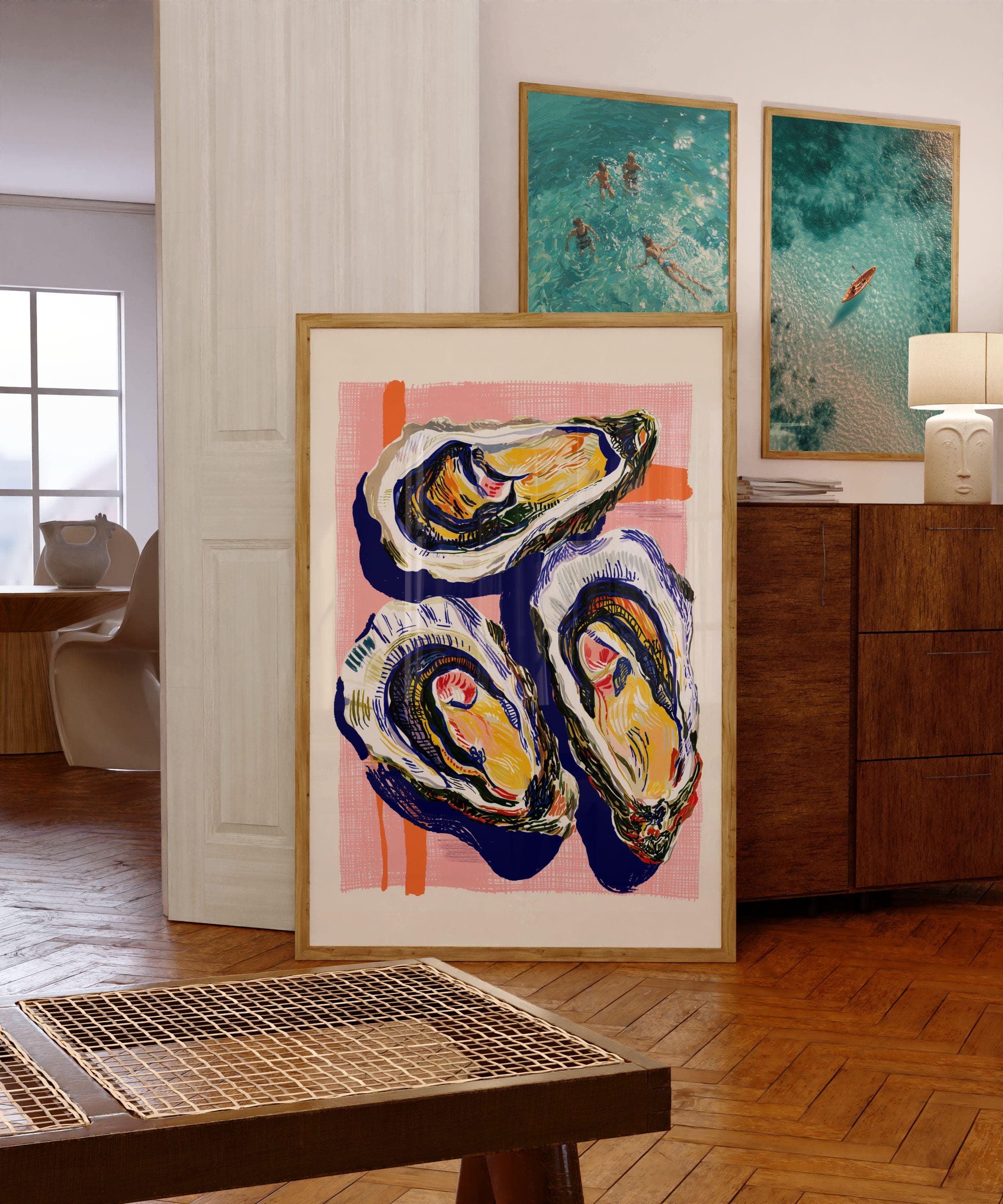Colorful Oyster Wall Art Print, Coastal Kitchen Decor, Modern Seafood Illustration, Nautical Beach House Wall Art, Oyster Print, Digital Art