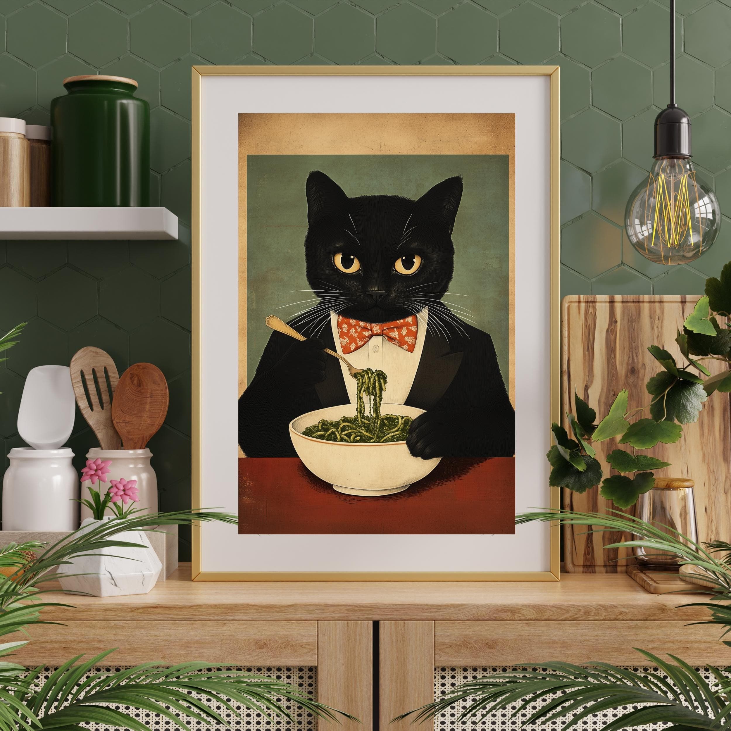 Black Cat Spaghetti Print – Quirky Retro Kitchen Wall Art (Digital Download) - view 3