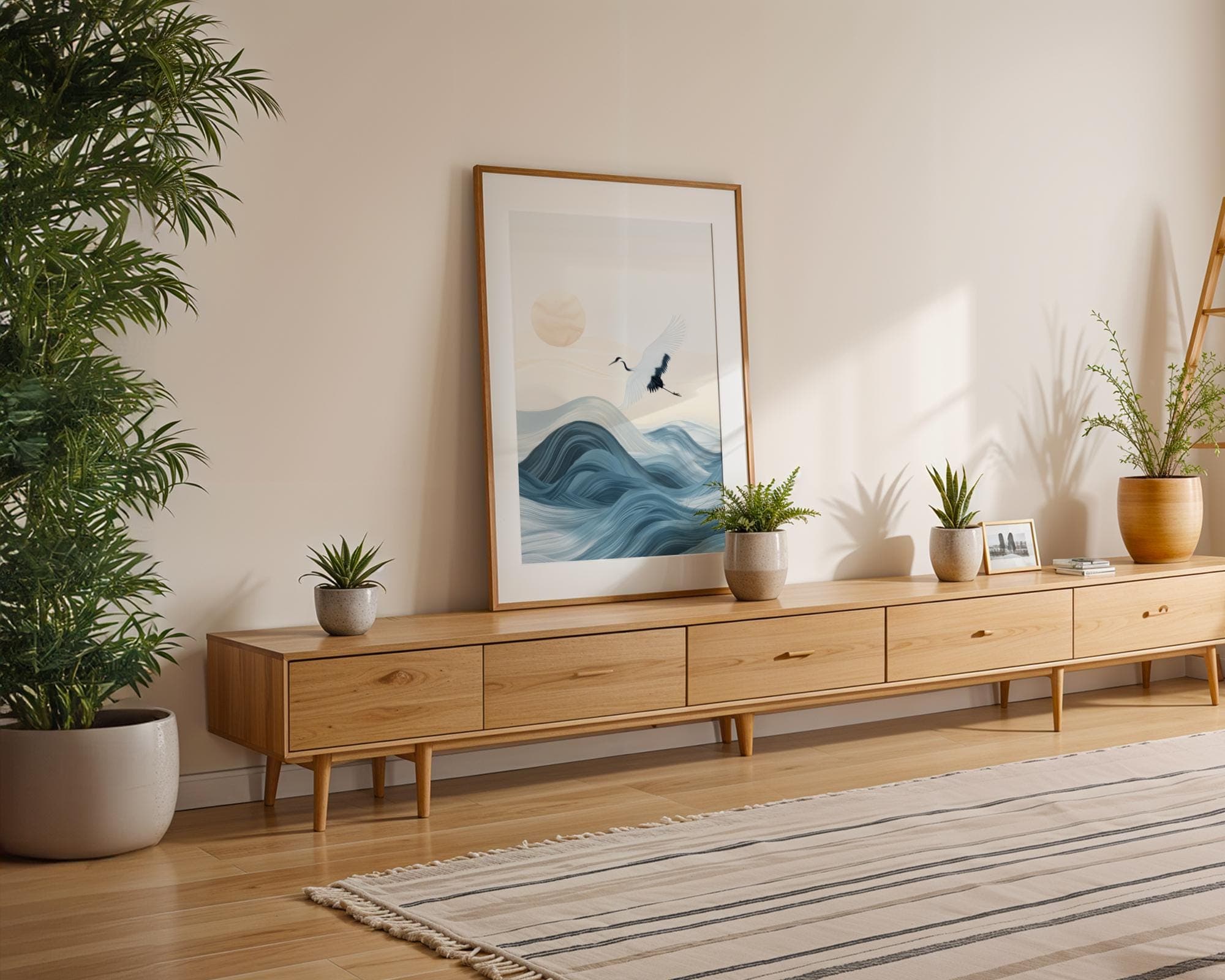 Japanese Crane Wall Art, Japanese Wall Art, Wabi Sabi Wall Art, Blue Waves Japandi Wall Art Print, Printable Wall Art, Zen Wall Hanging - view 6