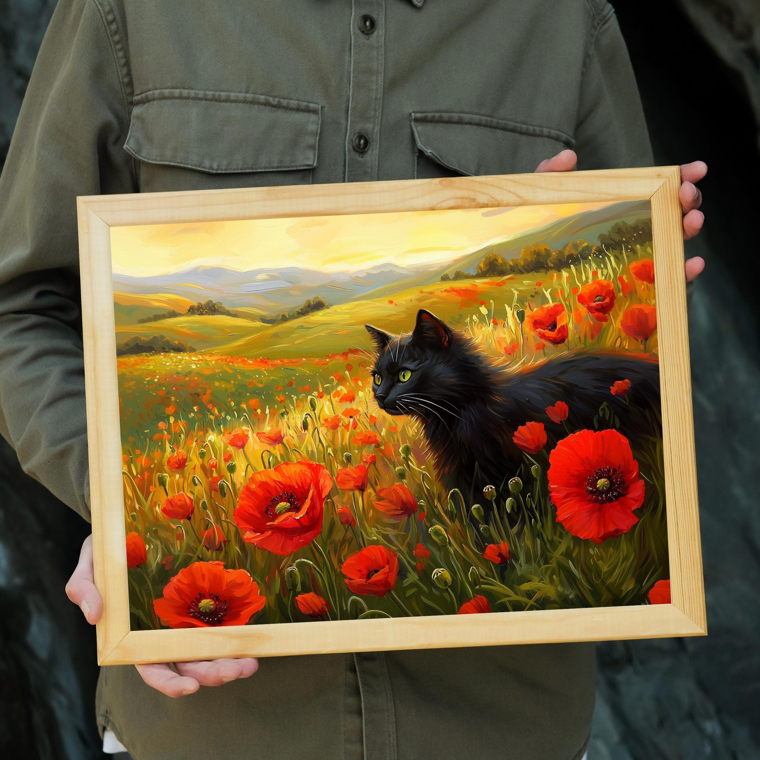 Black Cat Floral Art, Vintage Black Cat Printable Wall Art, Colorful Animal Landscape Wall Art, Unframed, Digital Wall Art, Black Cat Poster - view 5