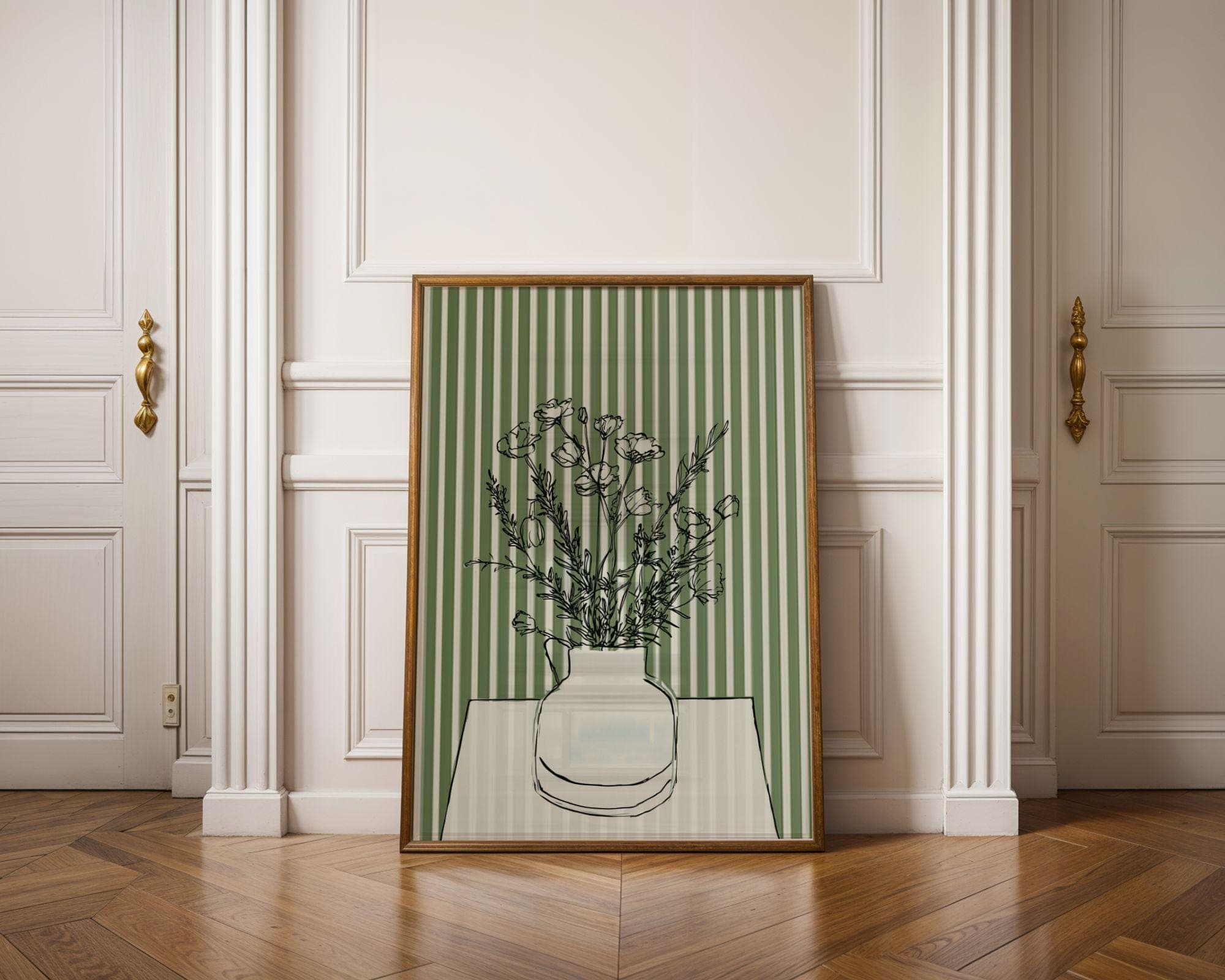 Minimal Botanical Line Art, Scandinavian Wall Decor, Minimal Flower Vase Print, Abstract Floral Line Art, Green Aesthetic Wall Art, Digital