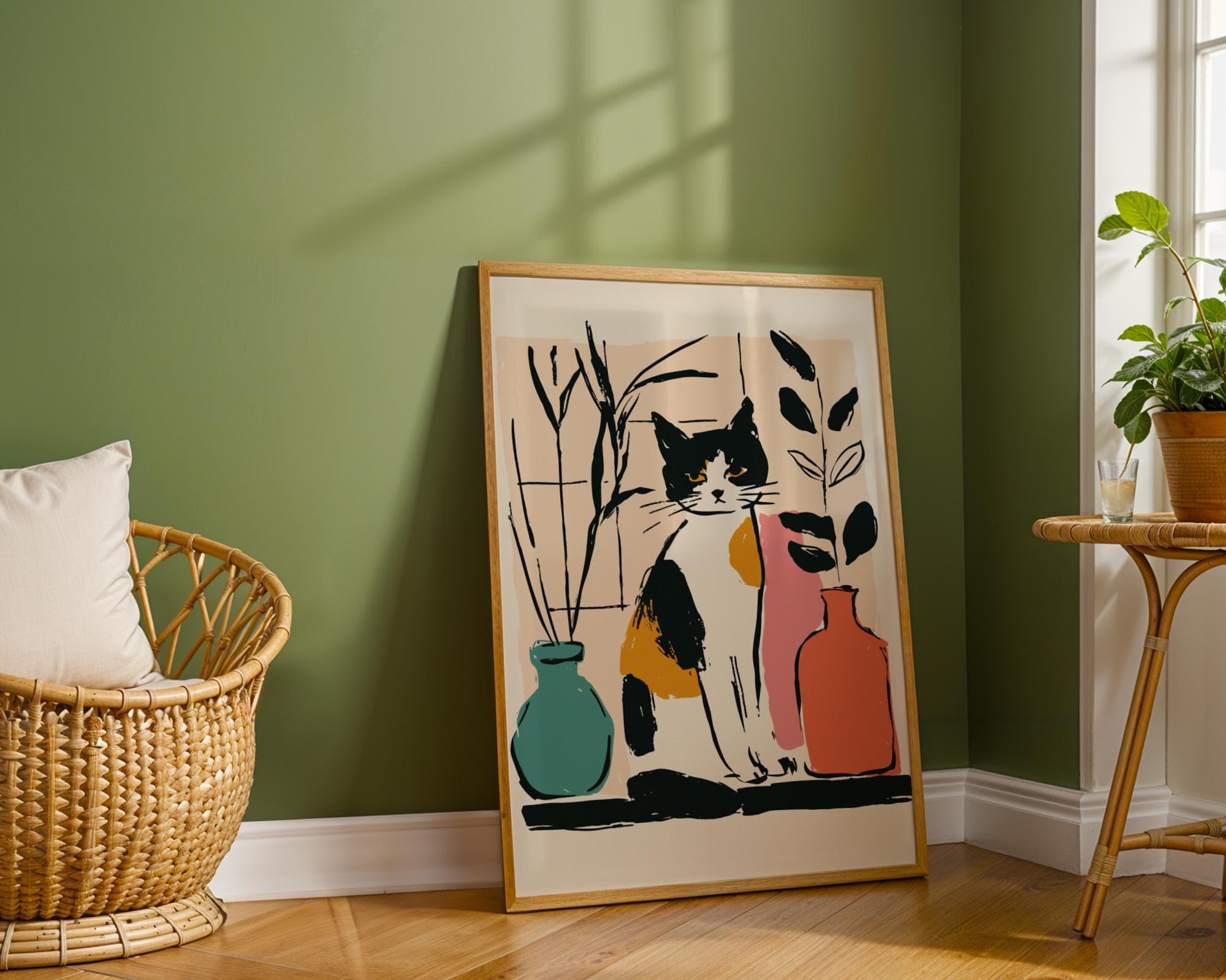 Calico Cat Art Print, Abstract Feline Illustration (Digital Download) - view 3