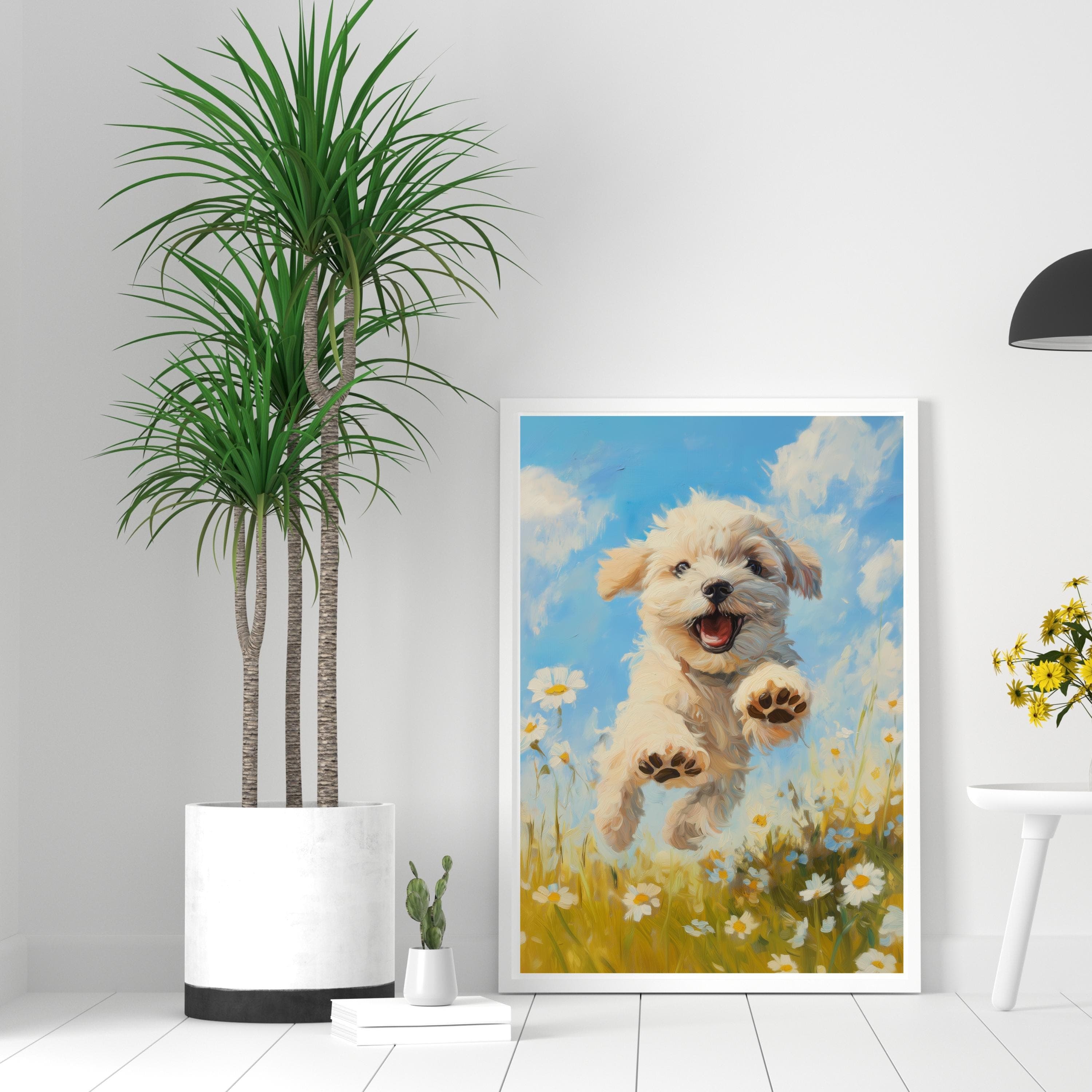 Colorful Puppy Wall Art, Colorful Dog Print, Oil Painting, Playful Dog Art Print, Nursery Wall Decor, Cute Dog Wall Art, Preppy Room Decor - view 6