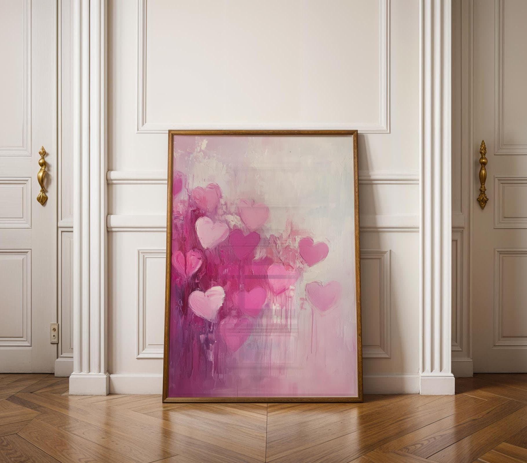 Pink Heart Wall Art, Valentine's Day Wall Decor, Pink Heart Painting, valentine art for her, modern heart painting, Digital Heart Print