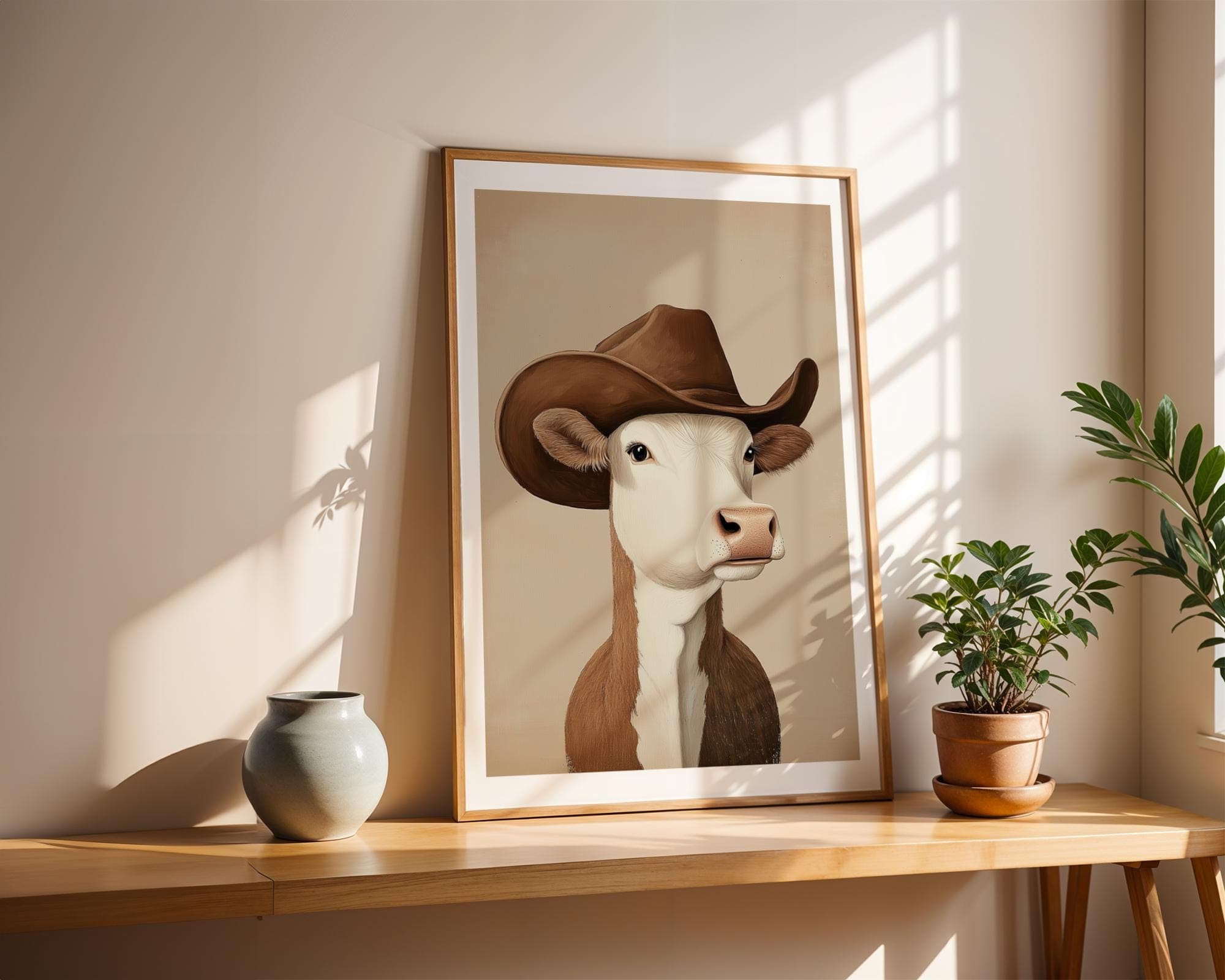 Silly Cowboy Cow Print, Brown Western Nursery Printable Art, Vintage Western Poster, Funny Cowboy Cow Poster, Rustic Cattle Ranch Decor - view 3