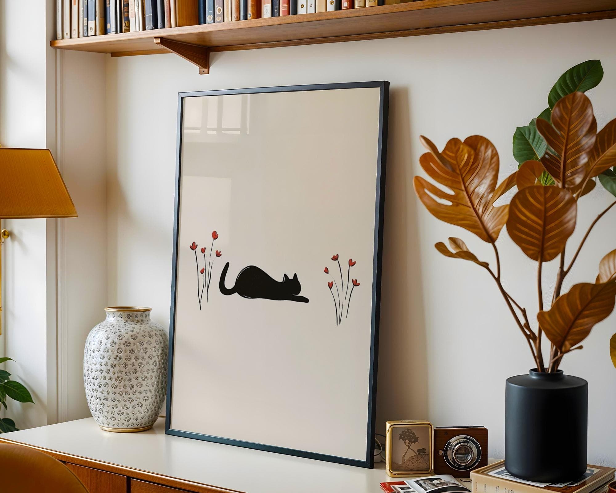 Minimalist Black Cat Wall Art, Minimal Line Cat Drawing, Line Art Print, Zen Cat Wall Decor, Minimal Animal Wall Art, Neutral Wall Print - view 6