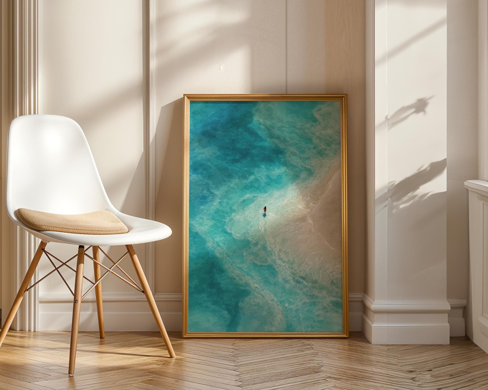Ocean Beach Wall Art, Aerial Coastal Print, Digital Download, Turquoise Sea Wall Decor, Beach Aesthetic Poster, Aerial Ocean Print - view 5
