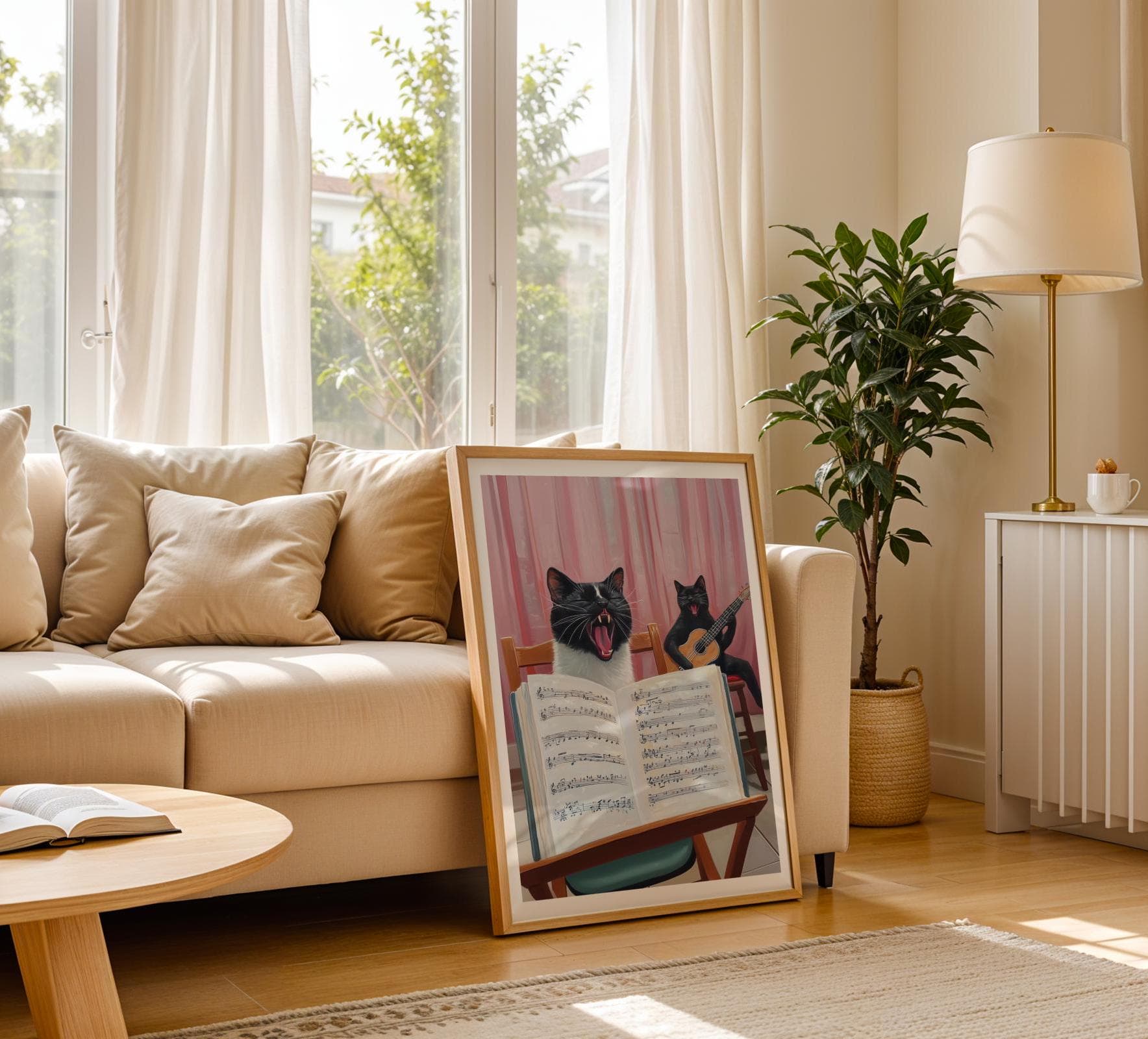 Funny Singing Cats Wall Art, Music Lover Decor, Cute Cat Poster, Opera Cat and Guitar Art, Cat Lover Gift, Quirky Home Decor, Dopamine Print - view 7