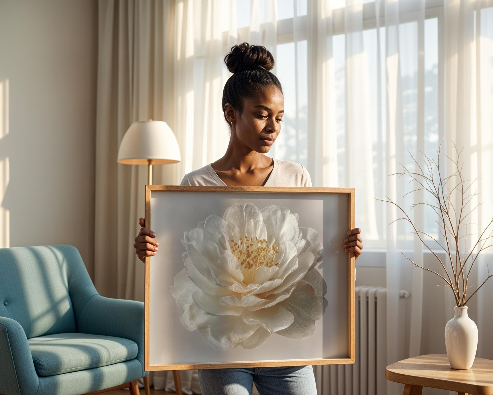 White Peony Wall Art Neutral Botanical Digital Print Minimalist Floral Bedroom Poster, Minimalist Botanical Flower Print,Romantic Floral Art - view 3