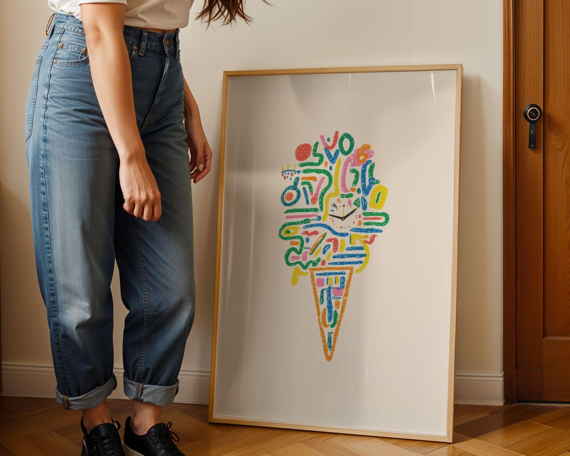 Whimsical Clock Ice Cream Poster, Funky Number Art Print, Funky Abstract Art, Fun Pop Art Poster, Colorful Minimal Wall Decor, Fun Pop Art - view 6