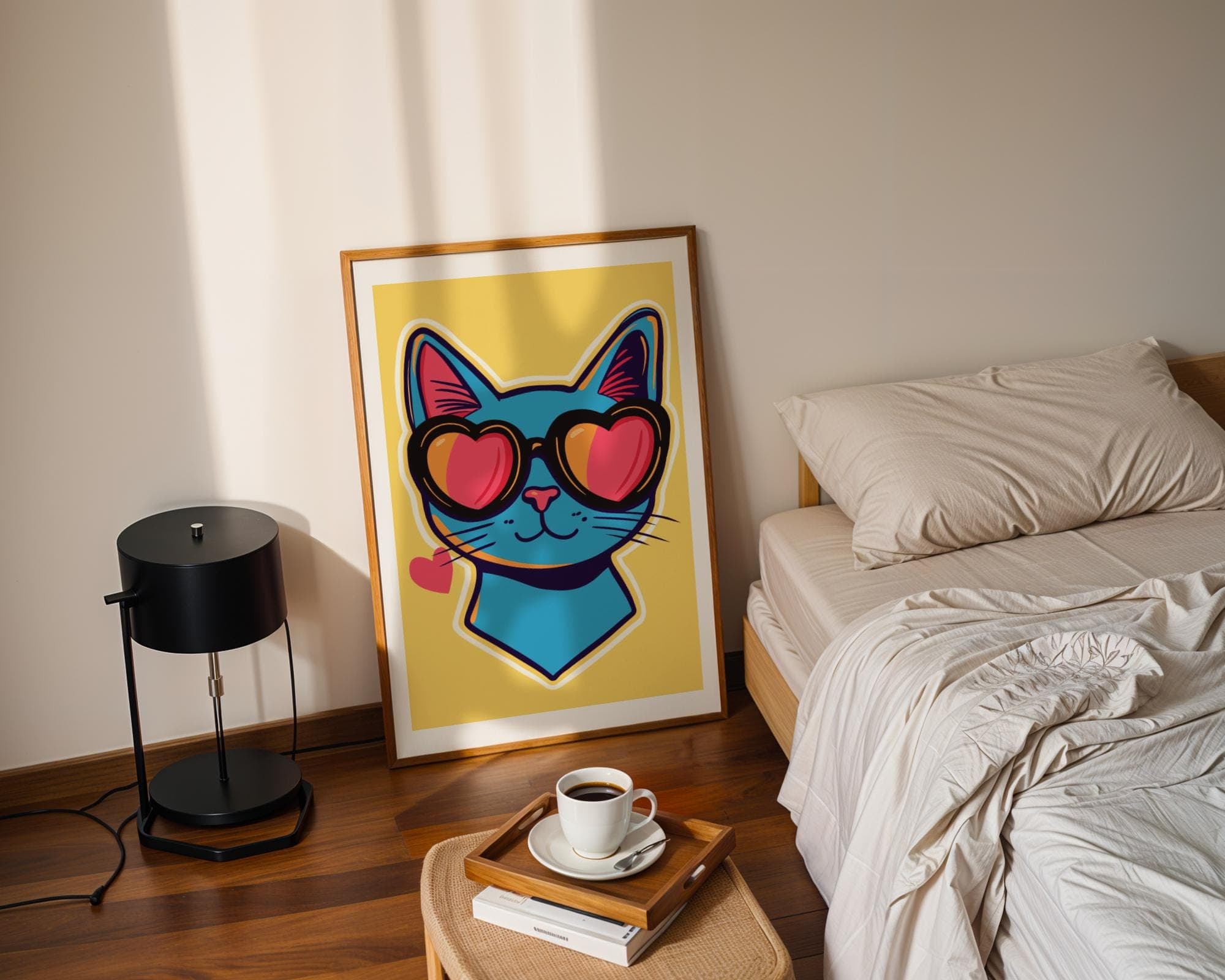 Retro Cat Wall Art, Blue Cat Pop Art, Quirky Cat Poster, Retro Aesthetic Wall Decor, Funky Retro Cat Poster, Digital Download, Quirky Art - view 5