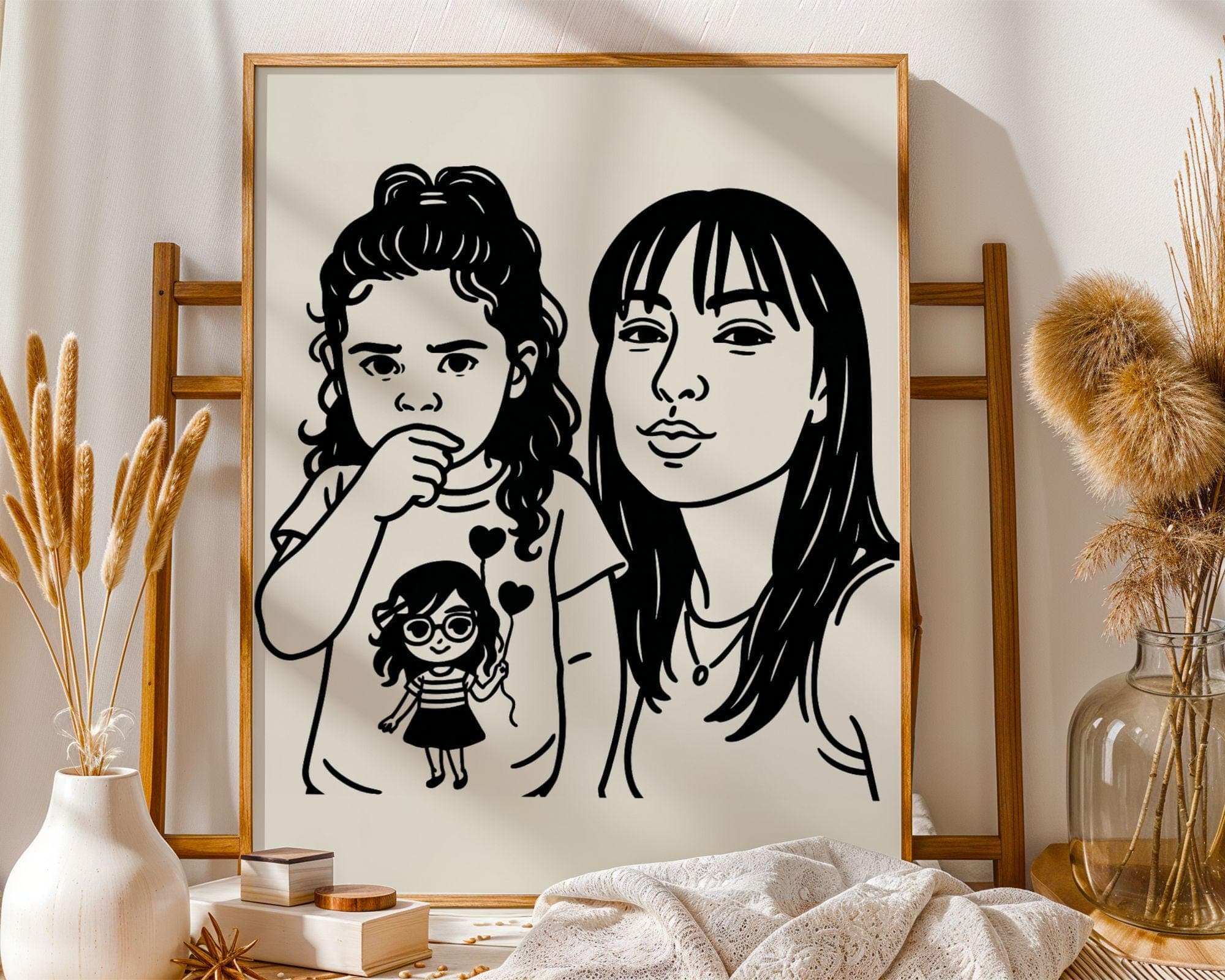 Digital Custom Family Portrait, Line Art Drawing, Cartoon Minimalist, Cute Pet Gift, Badly Drawn Pet Lover Gift, Gift For Family, Digital - view 2