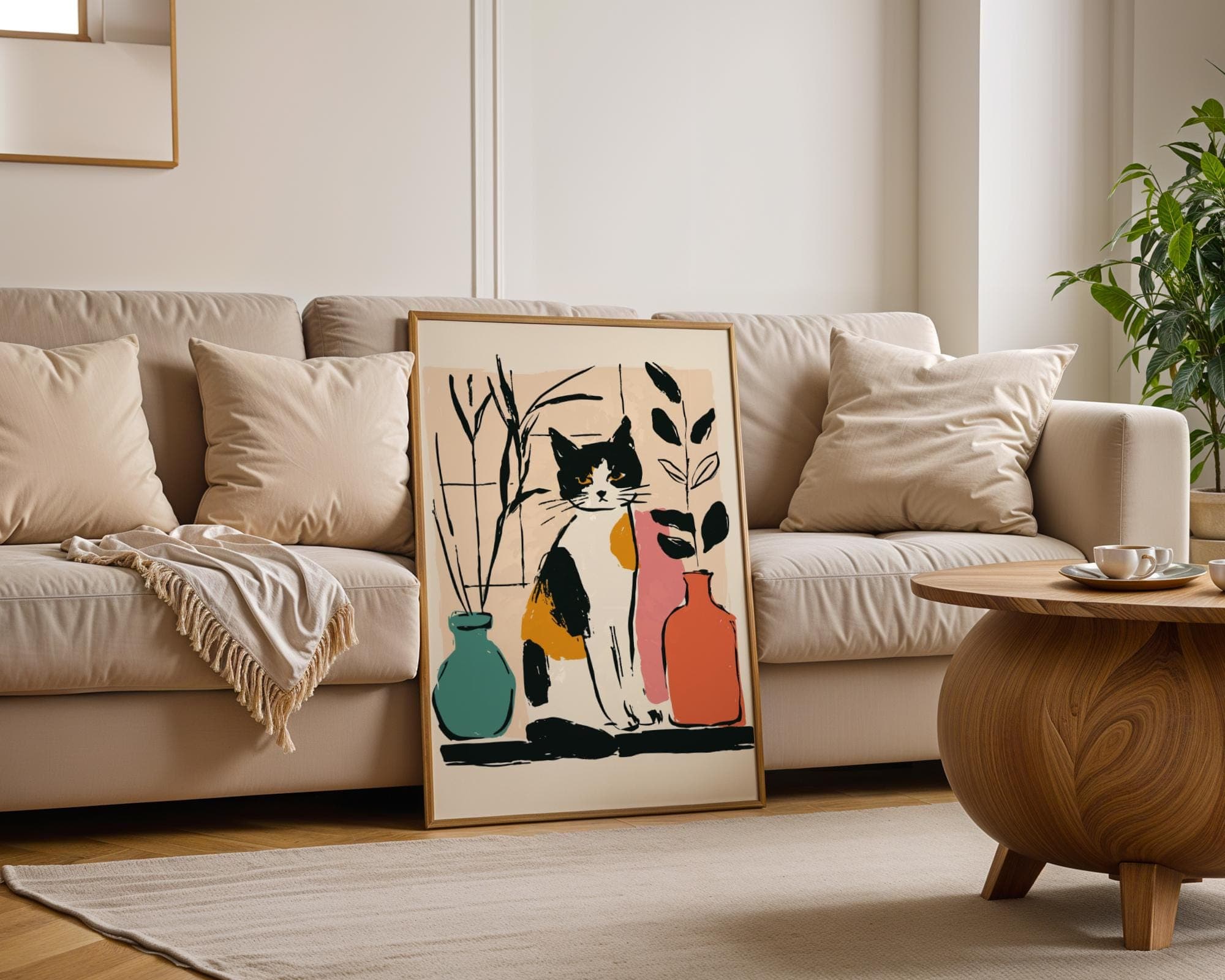 Calico Cat Art Print, Abstract Feline Illustration (Digital Download) - view 2