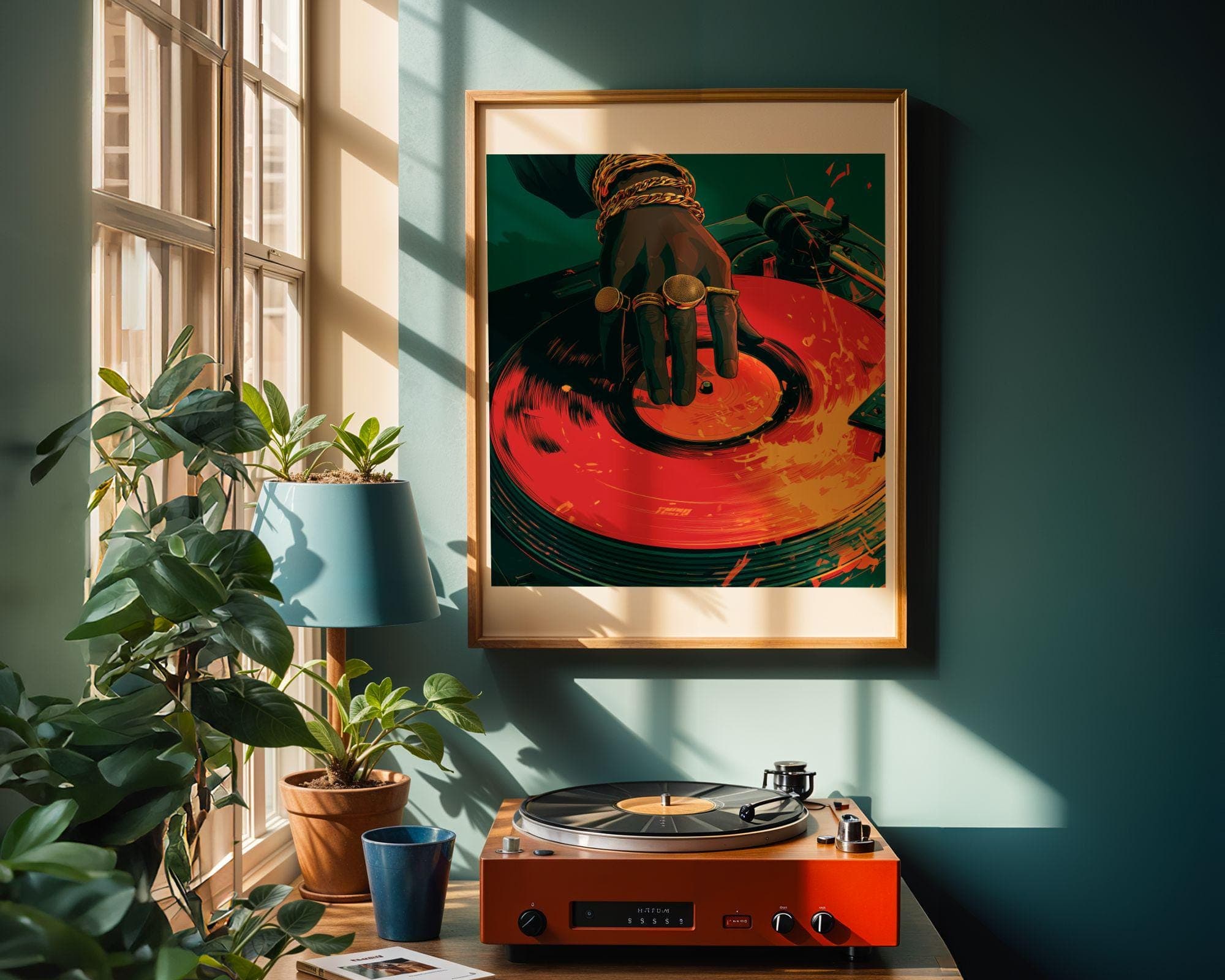 Vinyl Record Music Wall Art, Black Man DJ Art Painting, Turntable Poster Printable, Hip Hop Music Decor, Music Lover Wall Art, Dj Print - view 2