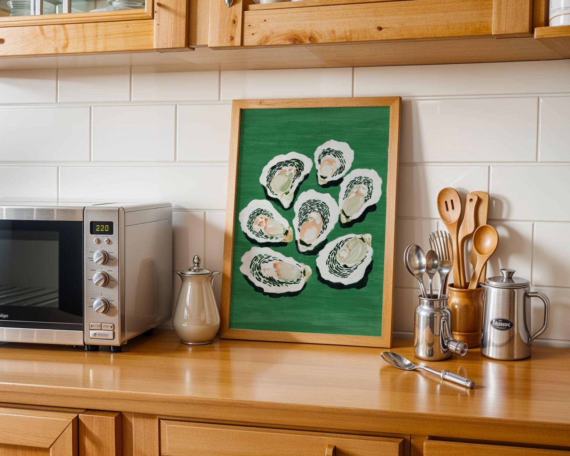 OYSTER Wall Art Print, Coastal Kitchen Decor, Green Oyster Painting, Seafood Wall Art, Oyster Print, Oyster Lover Gift, Oyster Painting - view 3