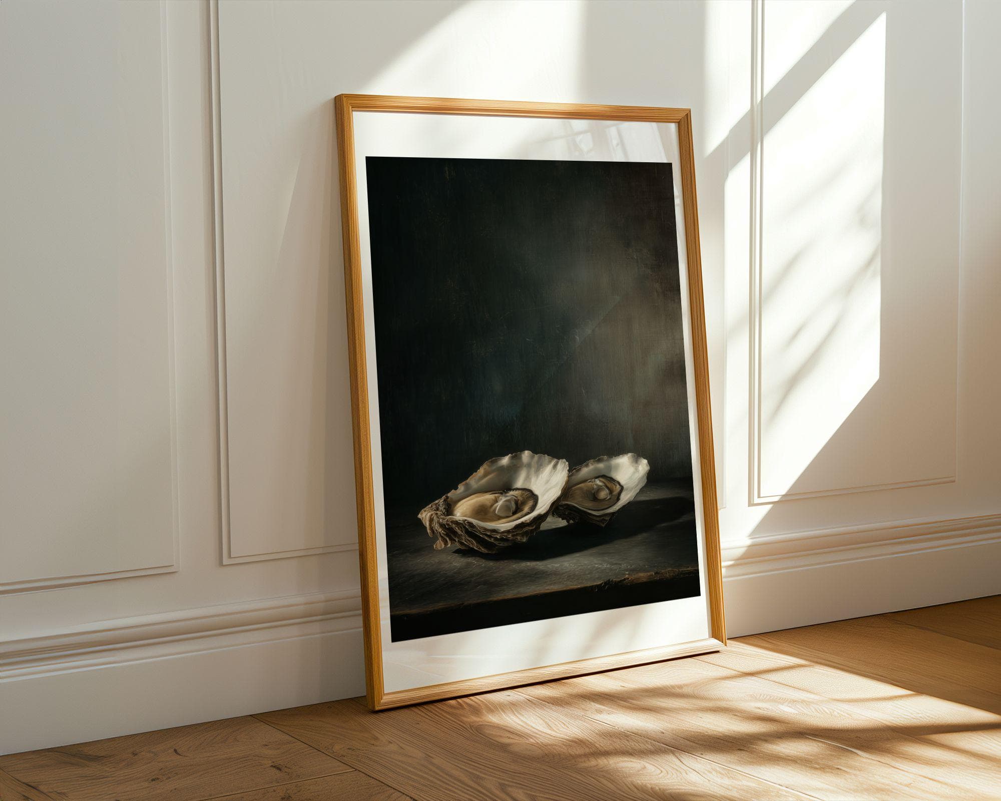 Moody Oyster Wall Art, Coastal Kitchen Decor, Oyster Shell Painting, Dark Neutral Dining Room Wall Art, Dark Coastal Wall Art, Vintage Art - view 2
