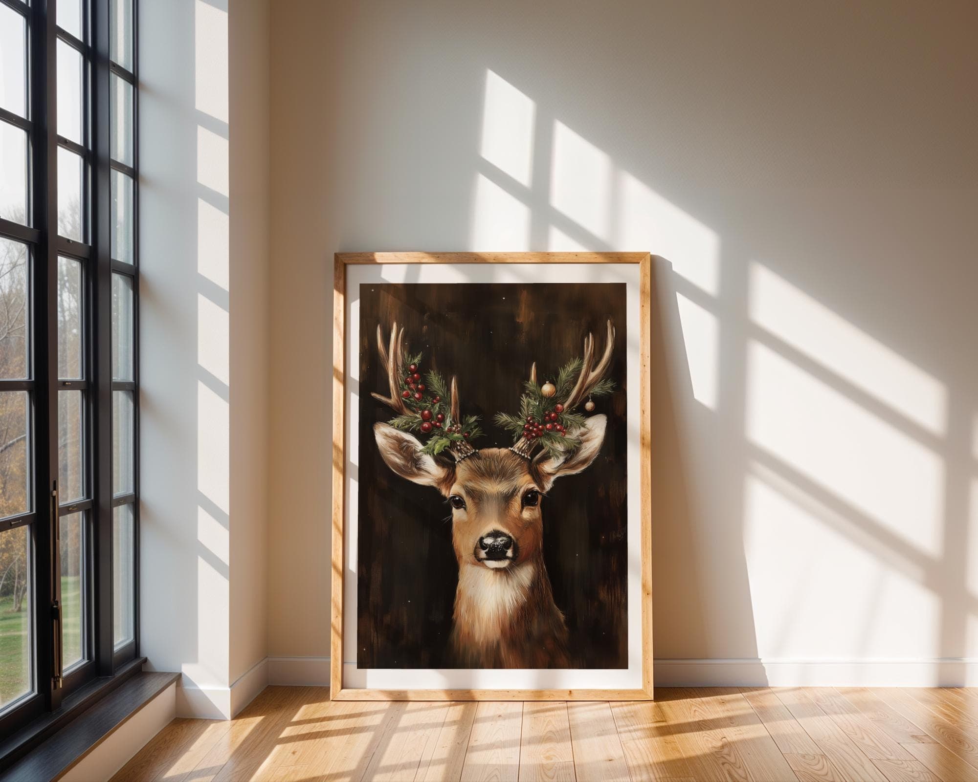 Christmas Reindeer Print, Vintage Deer Print, Farmhouse Decor, Winter Wall Art, Christmas Festive Decor, Digital Download, Deer Poster - view 3