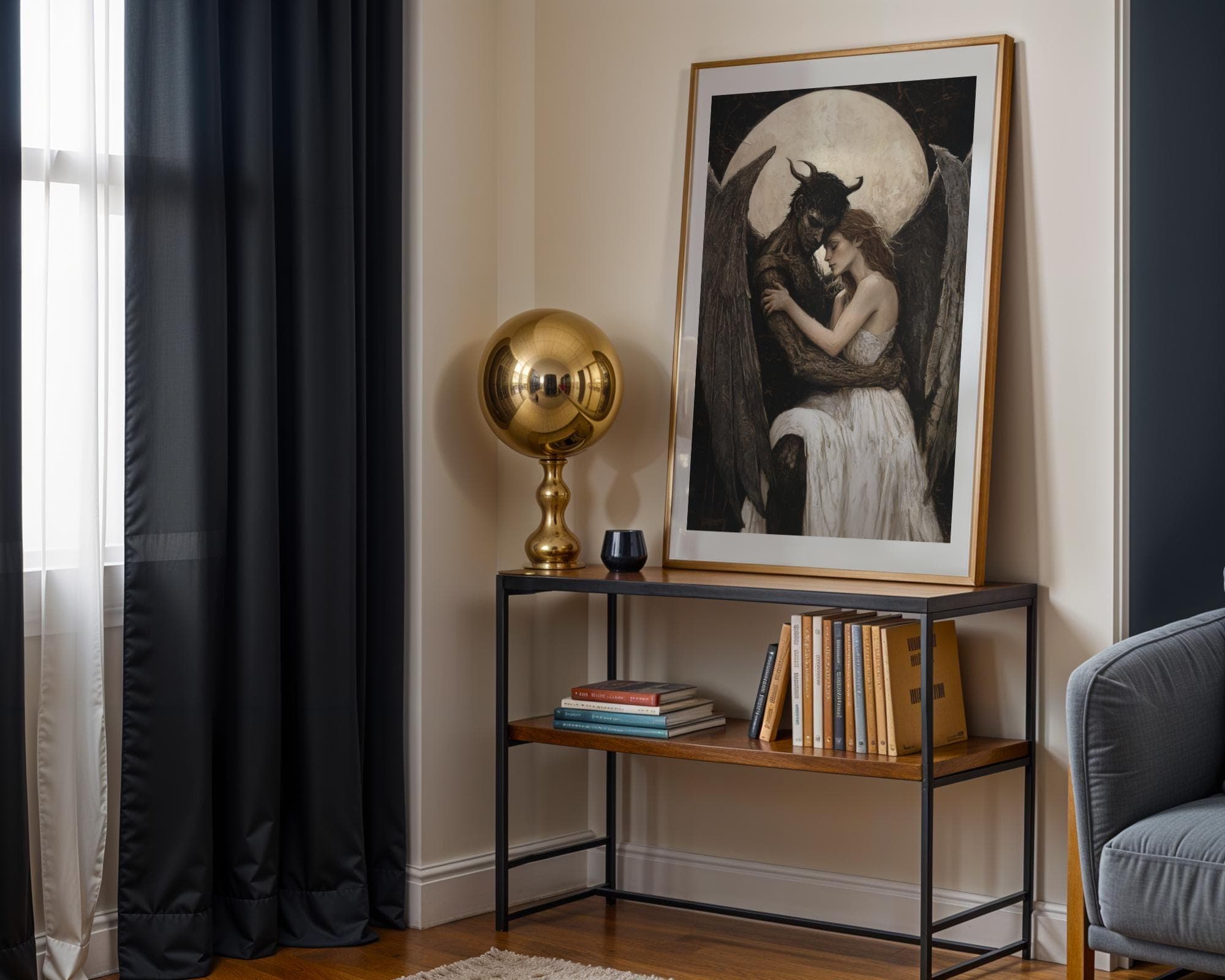 Victorian Gothic Angel and Demon Painting, Gothic Victorian Wall Art, Moody Victorian Art, Dark Victorian Love Painting, Gothic Romantic Art - view 5