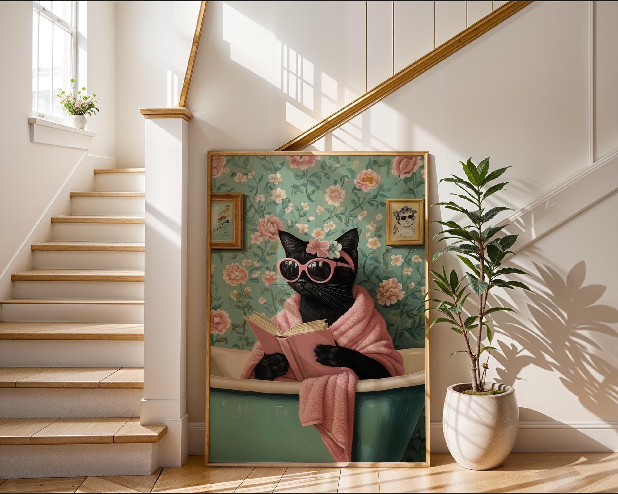 Bathroom Black Cat Poster, Funny Bathroom Wall Decor, Toilet Wall Posters, Adorable Cat Poster, Bath Prints, Quirky Cat Wall Art, Quirky Art - view 5