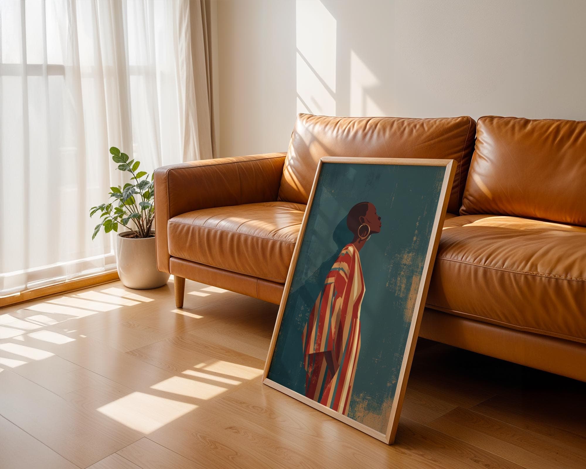 Modern African Woman Wall Art | Bold Striped Dress Illustration | Contemporary Ethnic Home Decor, Chic Minimalist Wall Art, Ethnic Wall Art - view 5