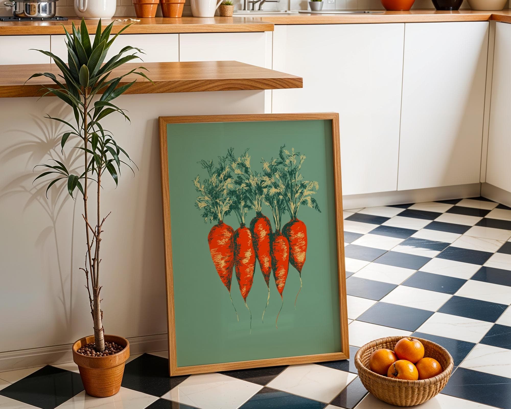 Rustic Carrot Kitchen Wall Art, Botanical Vegetable Print, Farm to Table Kitchen Wall Decor, Carrot Print, Digital Download, Carrot Art - view 2