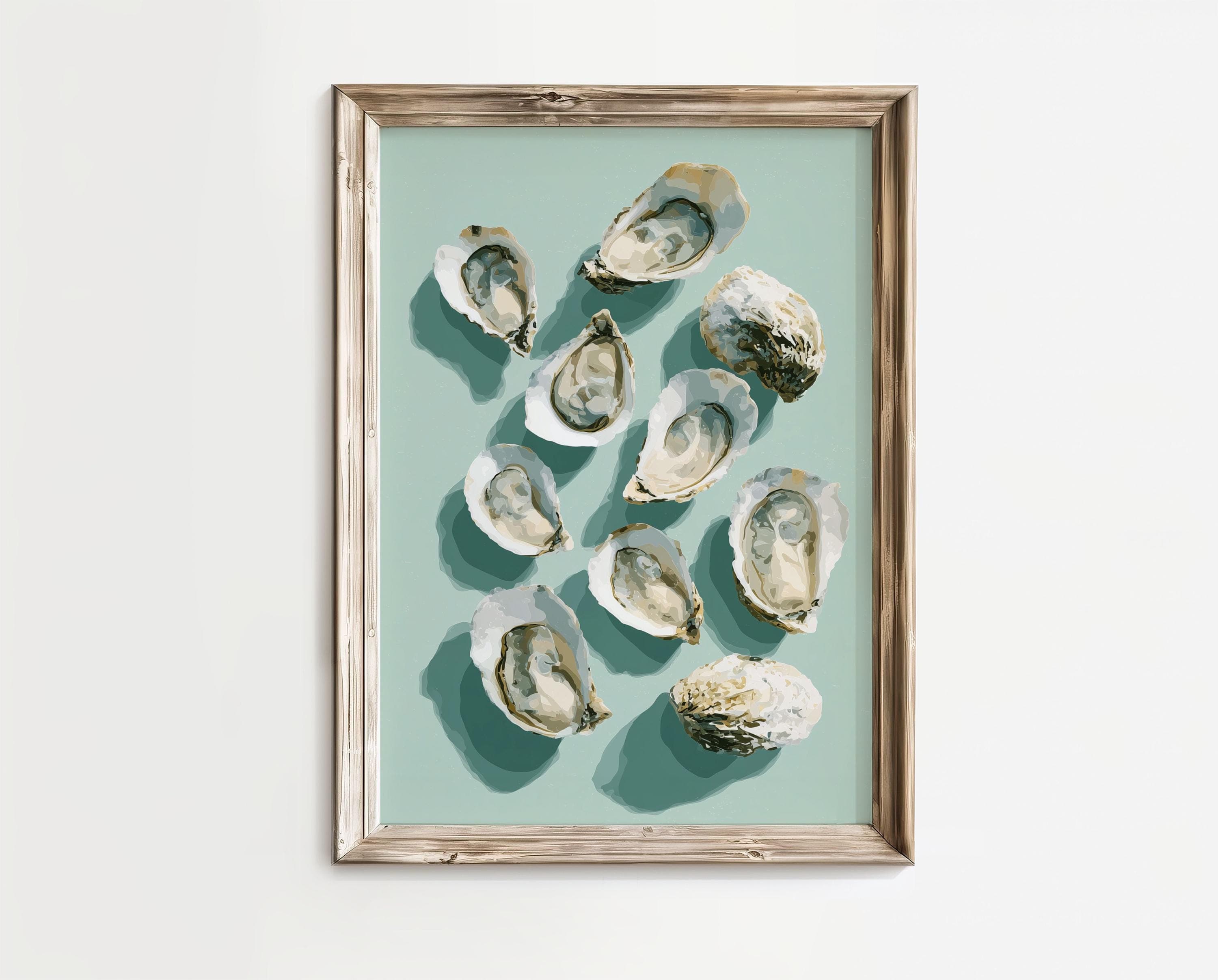 Oyster Wall Art Print, Coastal Kitchen Decor, Oyster Shell Painting, Beach House Dining Room Wall Art, Oyster Still Life, Oyster Art Print - view 3