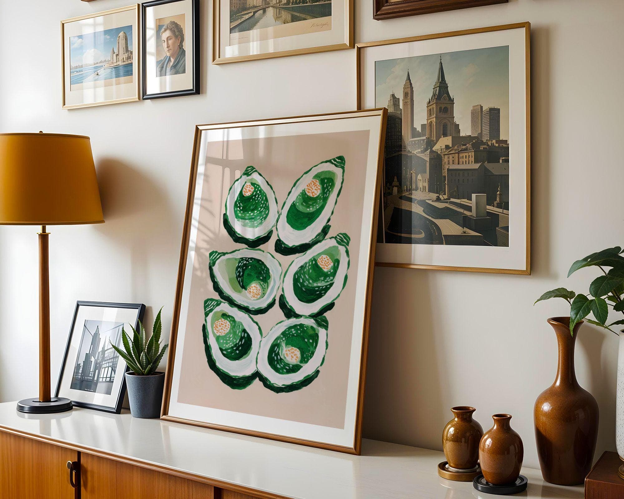 Original Oyster Wall Art | Emerald Green Acrylic Painting | Coastal Dining Room Decor | Kitchen Art Print | Seafood Art | | Food Lover Gift - view 6