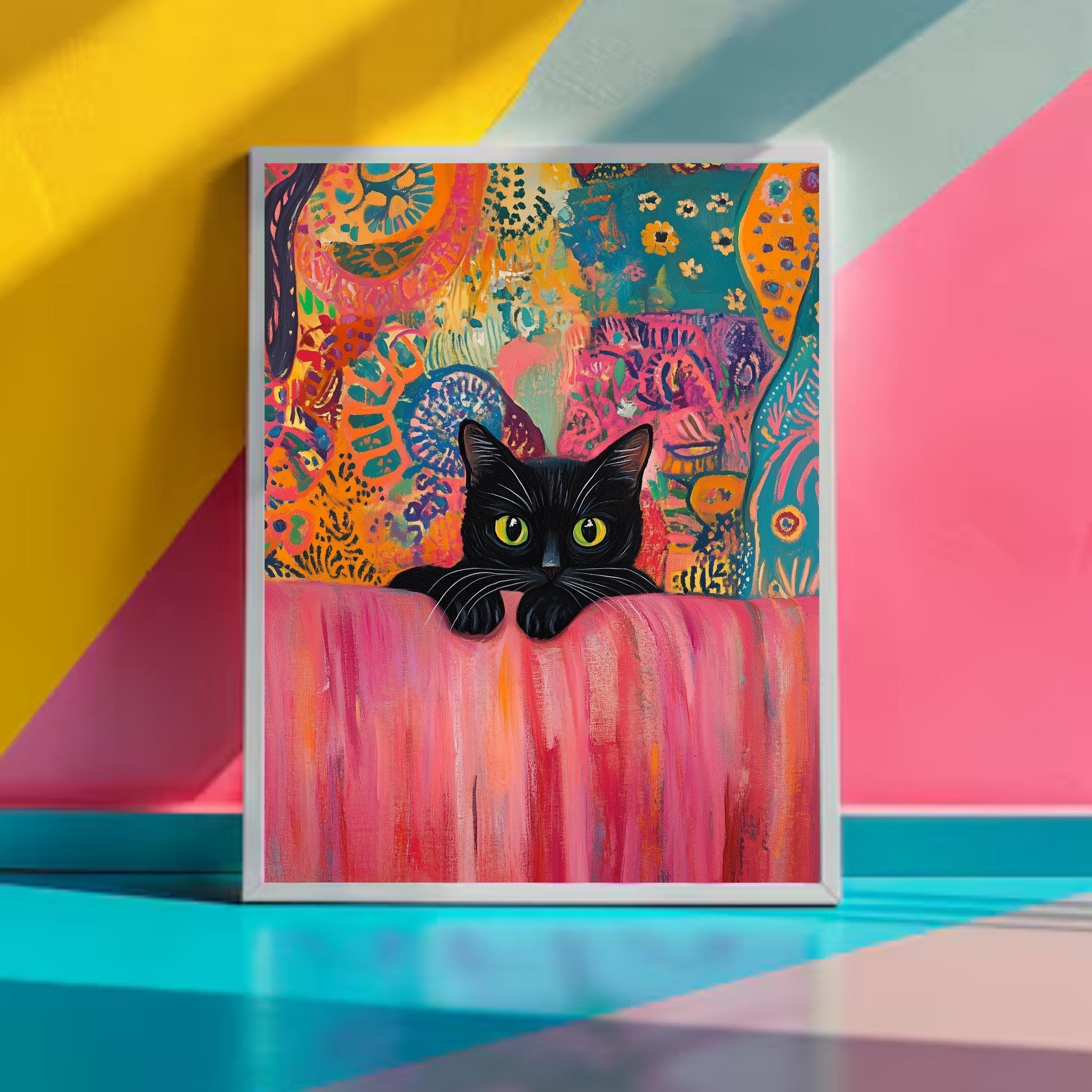 Black Cat Art Print, Pink Couch, Colorful Abstract, Matisse Style (Digital Download) - view 2