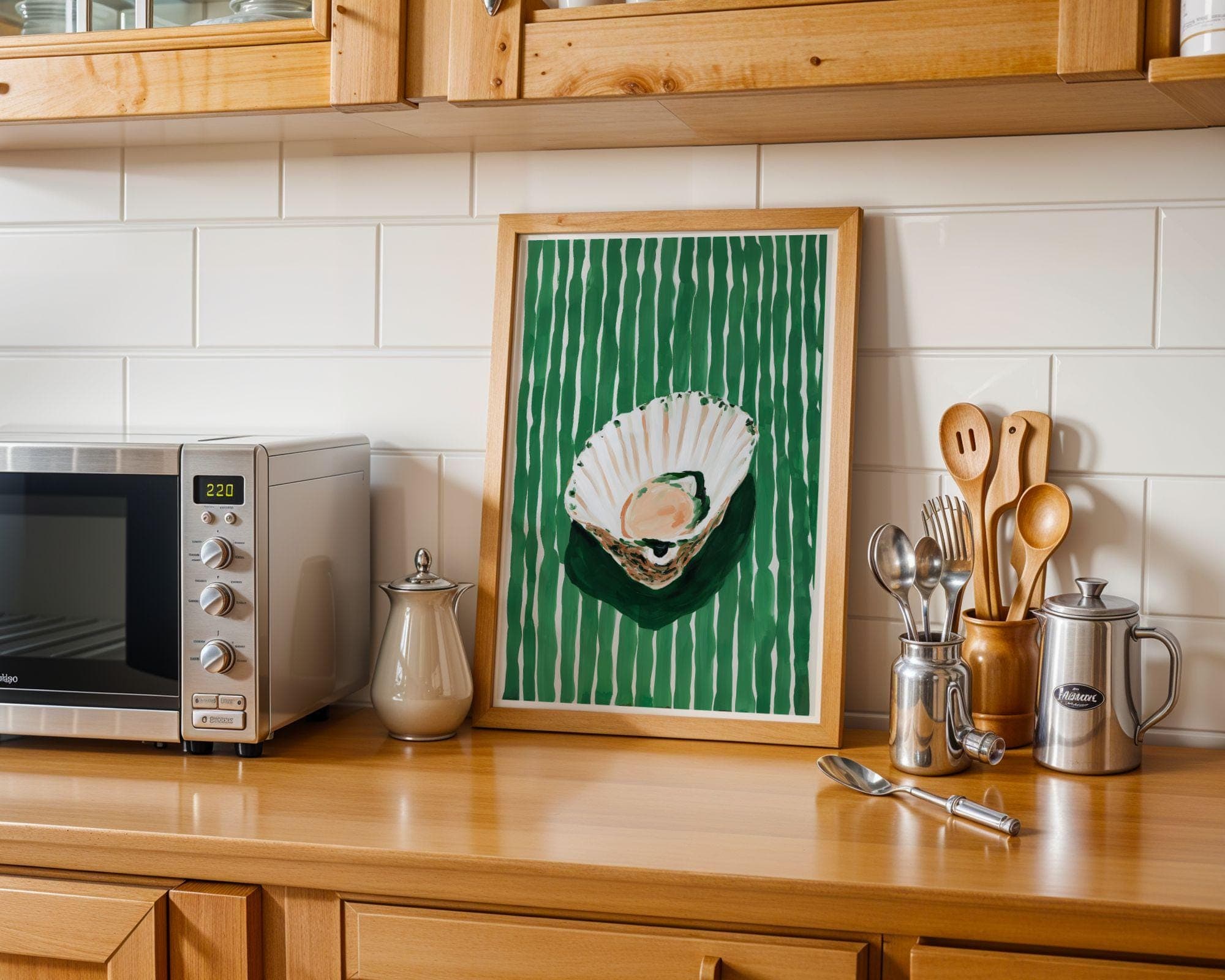 Green Striped Shell Printable | Dopamine Decor Coastal Art | Eclectic Wall Print Instant Download - view 5