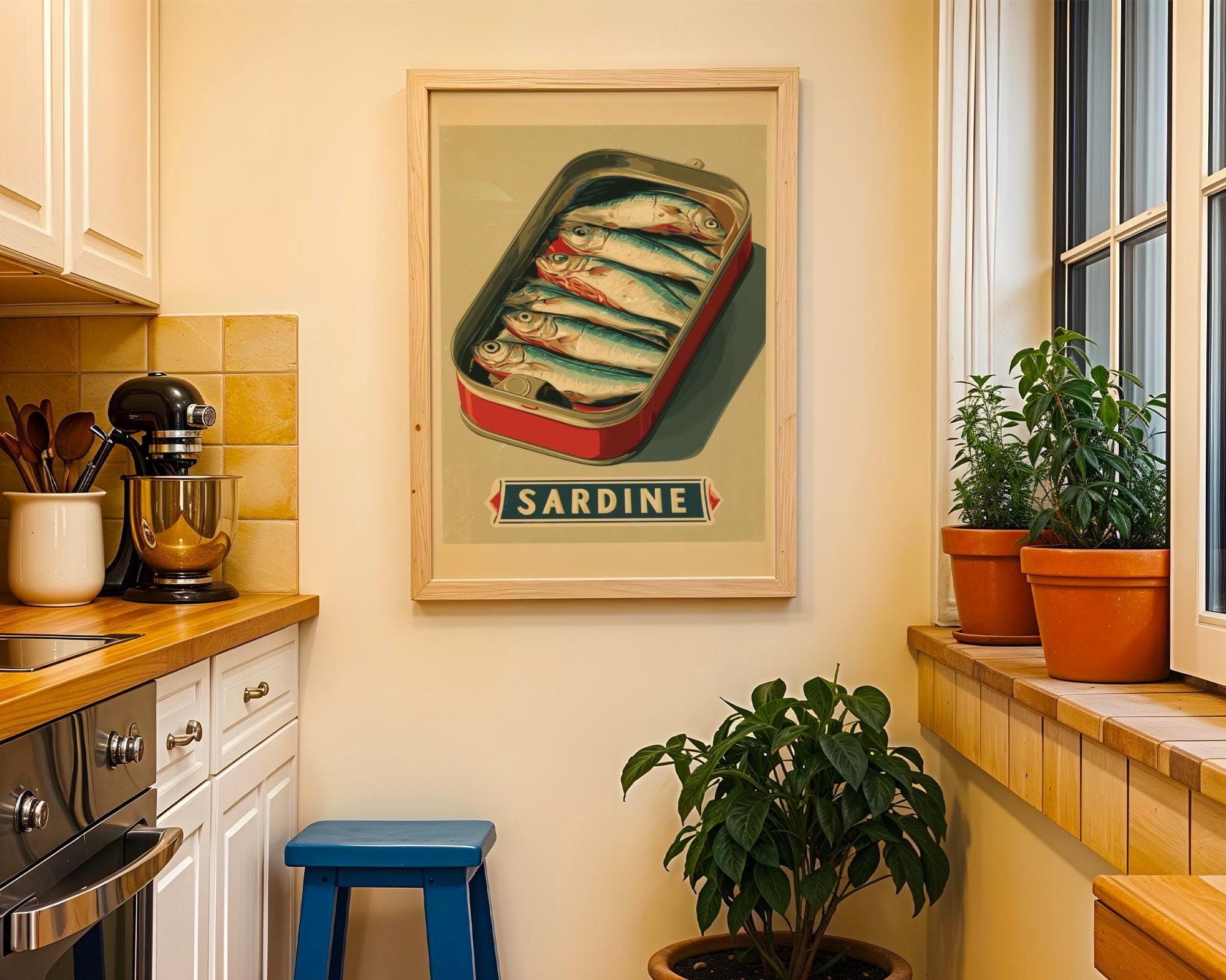 Vintage Sardine Tin Art – Coastal Kitchen Wall Print, Retro Sardine Tin Wall Print, Sardines Painting, Digital Download, Kitchen Sardine Art - view 4