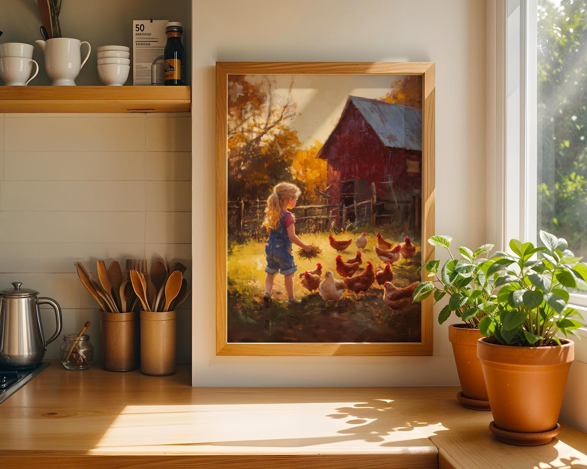 Rustic Farmhouse Wall Art, Nostalgic Farm Print, Little Girl Farm Painting, Vintage Farm Wall Decor, Digital Download, Girly Country Decor - view 3