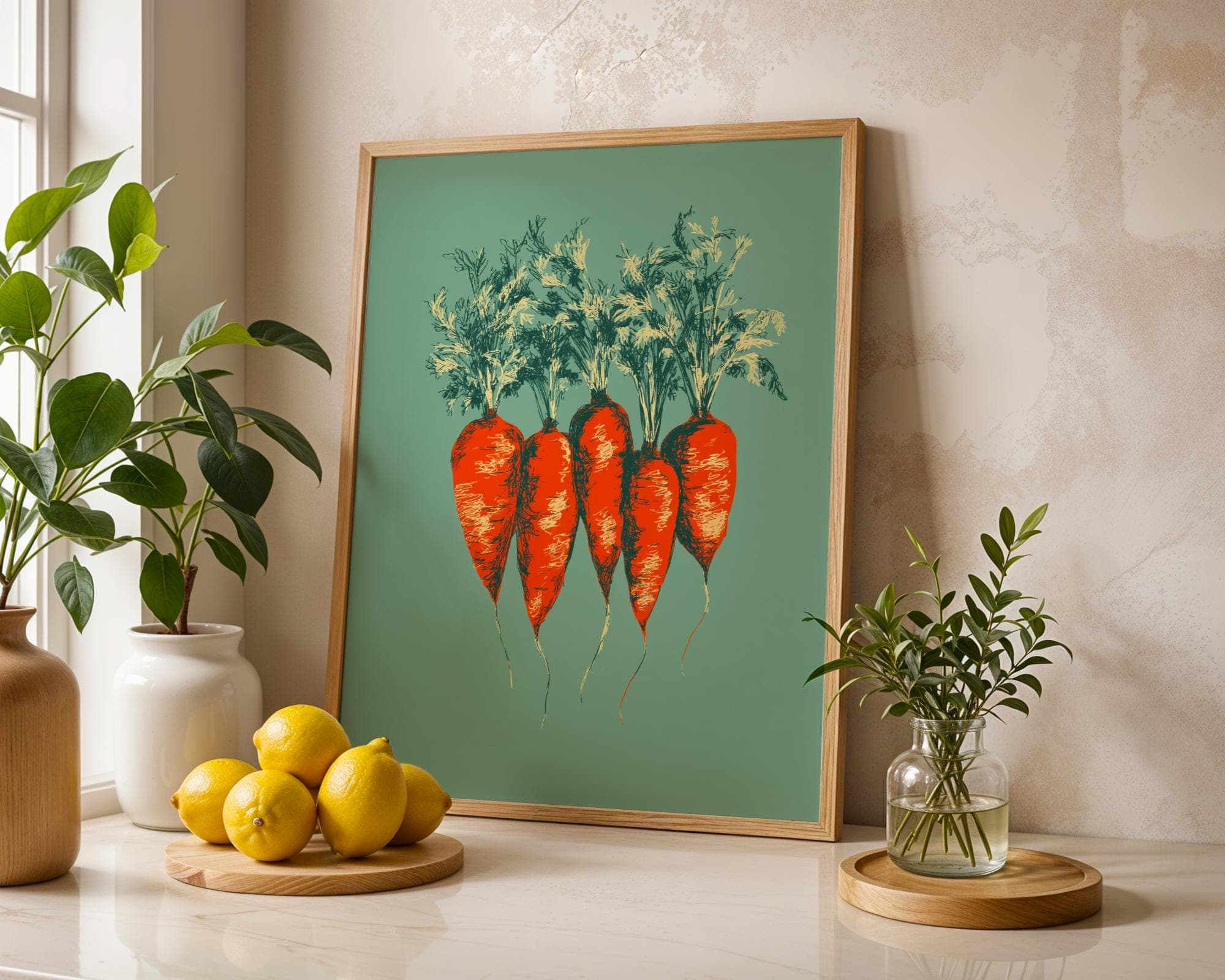 Rustic Carrot Kitchen Wall Art, Botanical Vegetable Print, Farm to Table Kitchen Wall Decor, Carrot Print, Digital Download, Carrot Art - view 4