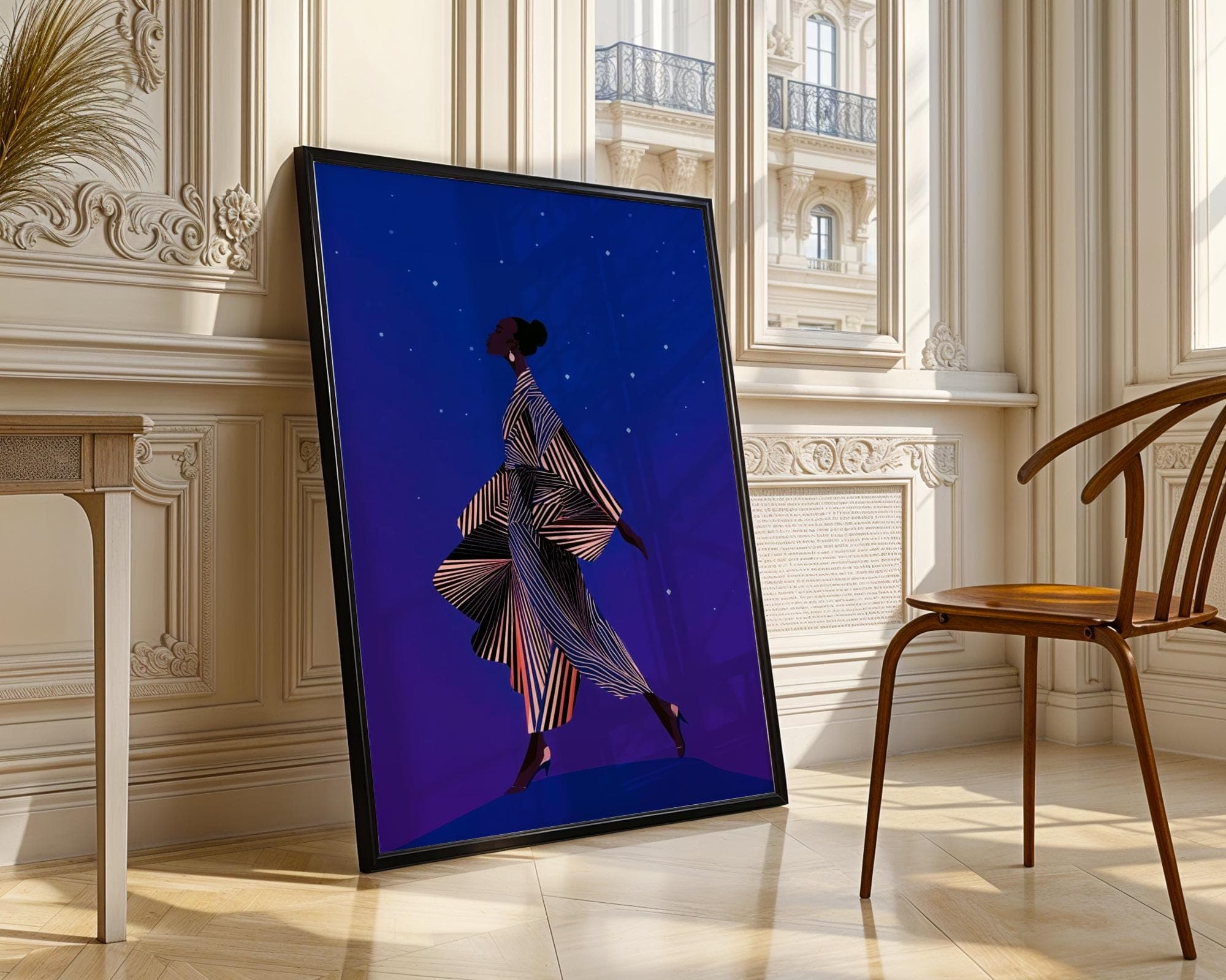 Modern African Woman Wall Art, Contemporary Minimalist Woman Art, Starry Night Fashion Wall Art, Minimalist Silhouette Wall Decor, Ethnic - view 4