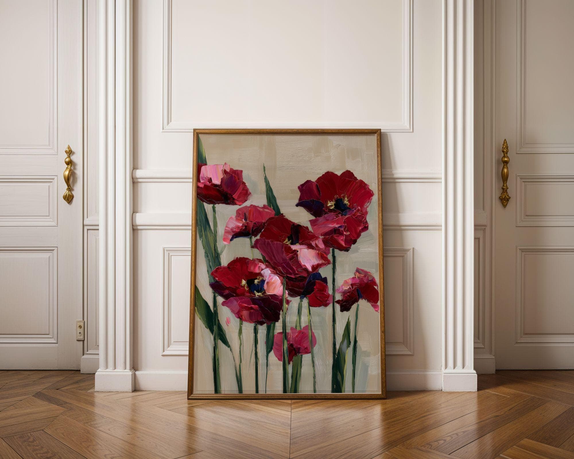 Red Blossom Painting | Contemporary Floral Art, Crimson Poppies Painting, Textured Floral Oil Painting Print, Poppy Flower Oil Print - view 4