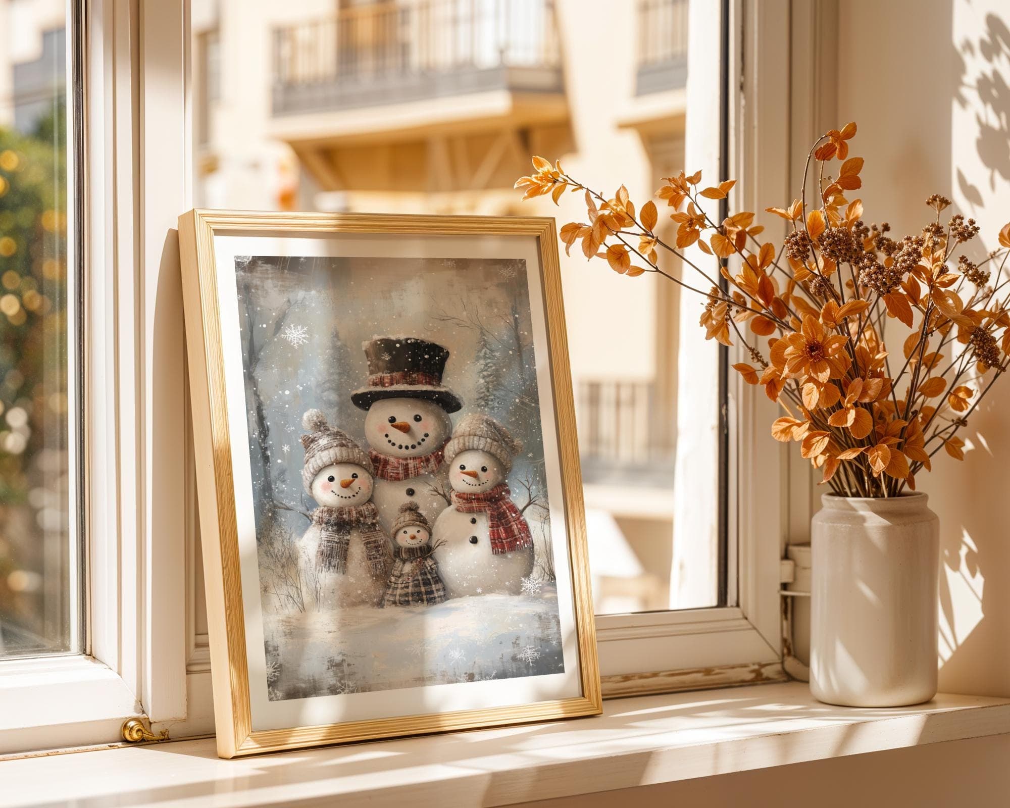 Vintage Snowman Family Painting | Printable Wall Art | Nursery Holiday Wall Decor | Antique Christmas Wall Art, Christmas Kids Room Wall Art - view 2