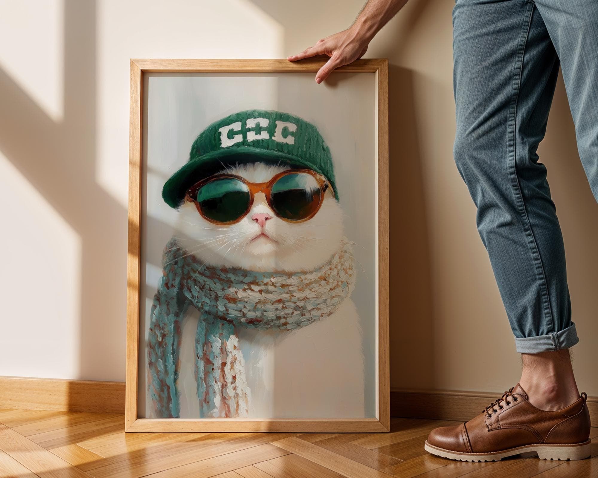 Trendy White Cat Wall Art, Hipster Cat Wall Art, Quirky White Cat Poster, Matisse White Cat Painting, Quirky Cat Decor, Cool Cat Wall Art - view 6