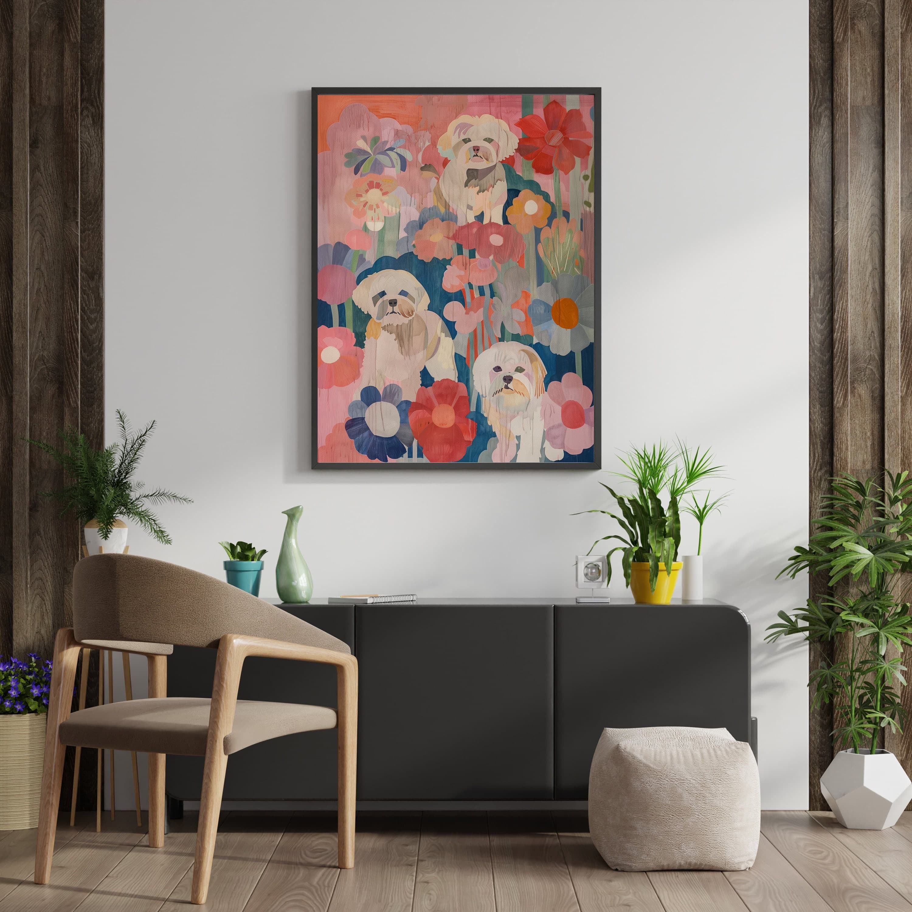 Colorful Dog Poster, Oil Painting, Digital Wall Art, Preppy Dorm Decor, Colorful Dog Print, Aesthetic Decor, Printable Dog Art, Dog lovers - view 3