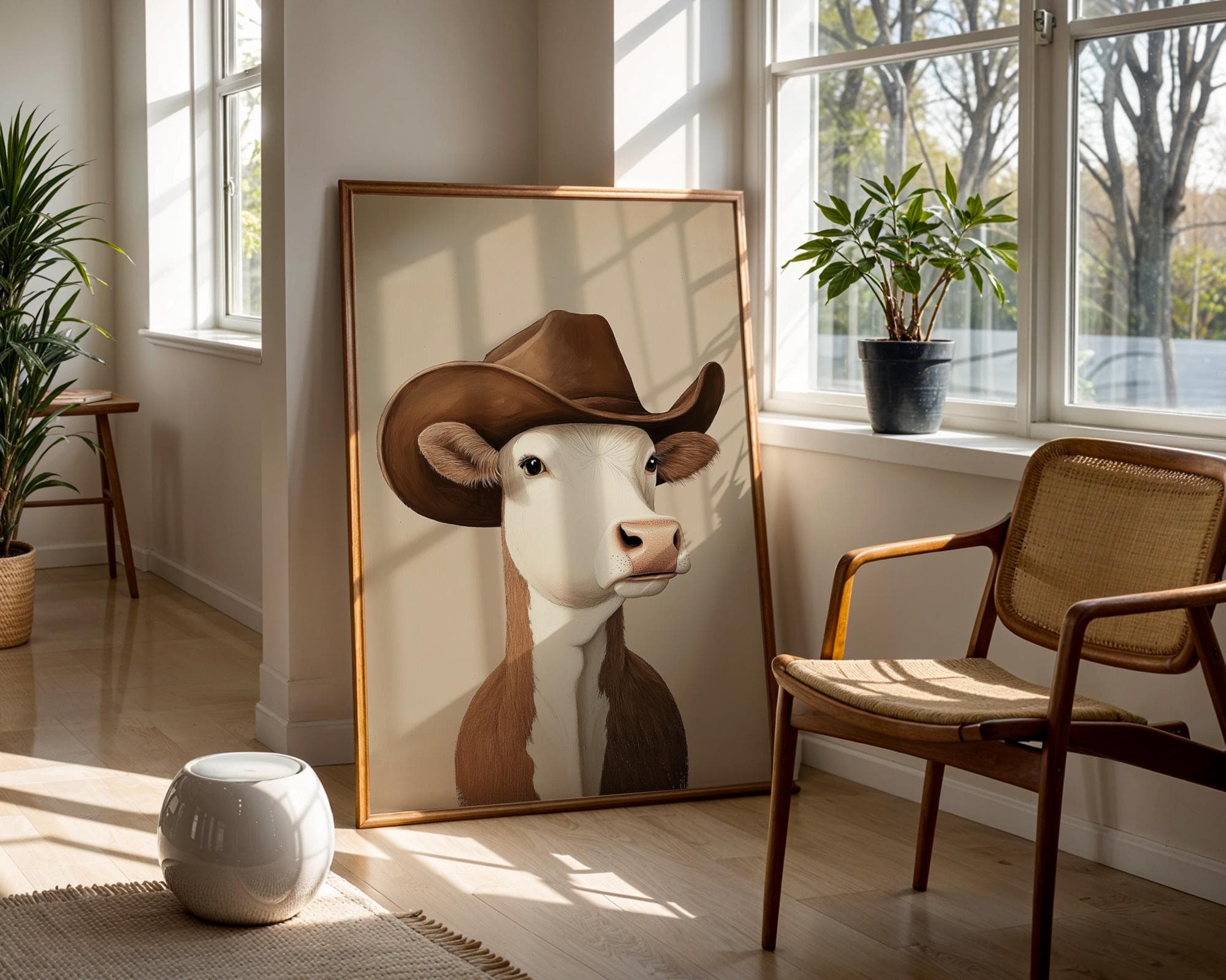 Silly Cowboy Cow Print, Brown Western Nursery Printable Art, Vintage Western Poster, Funny Cowboy Cow Poster, Rustic Cattle Ranch Decor - view 2