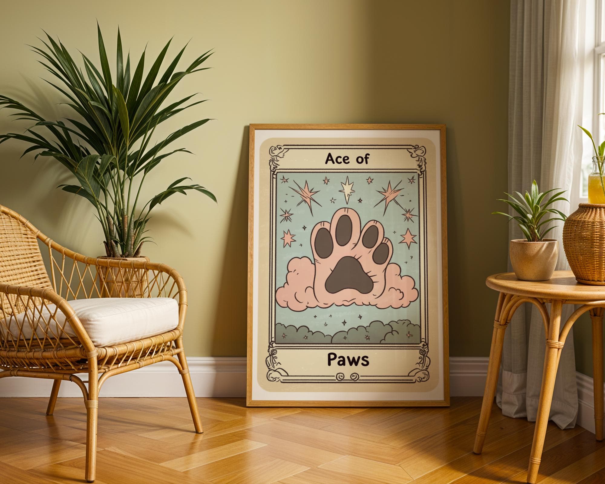 Ace of Paws Tarot Art, Downloadable Ace Art, Celestial Cat Paw Print, Vintage Tarot Cat Art, Ace of Paws Poster, Tarot Aesthetic, Card Print - view 4