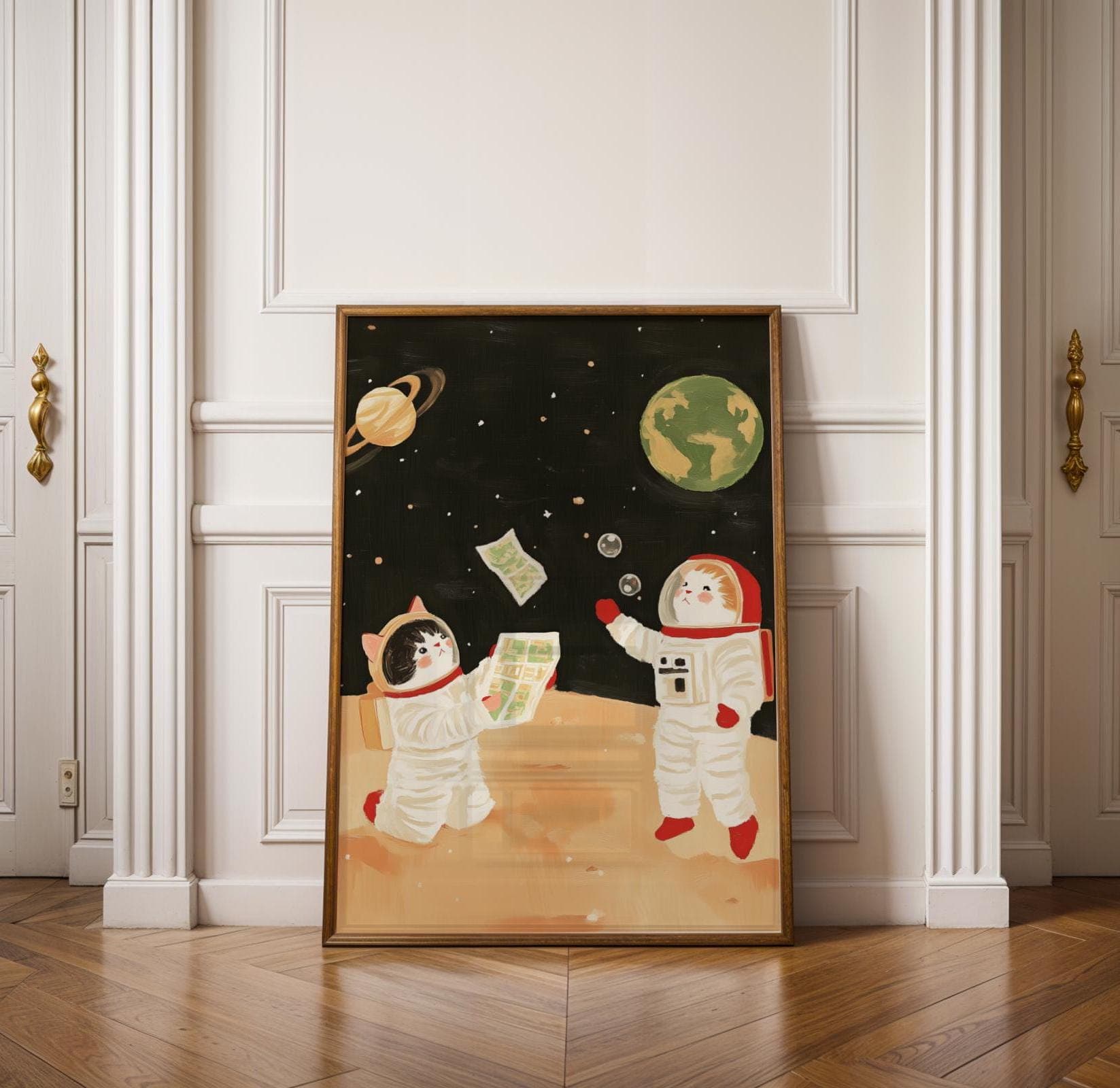 Astronaut Cat Art Print, Kids Room Cosmic Wall Decor (Digital Download)