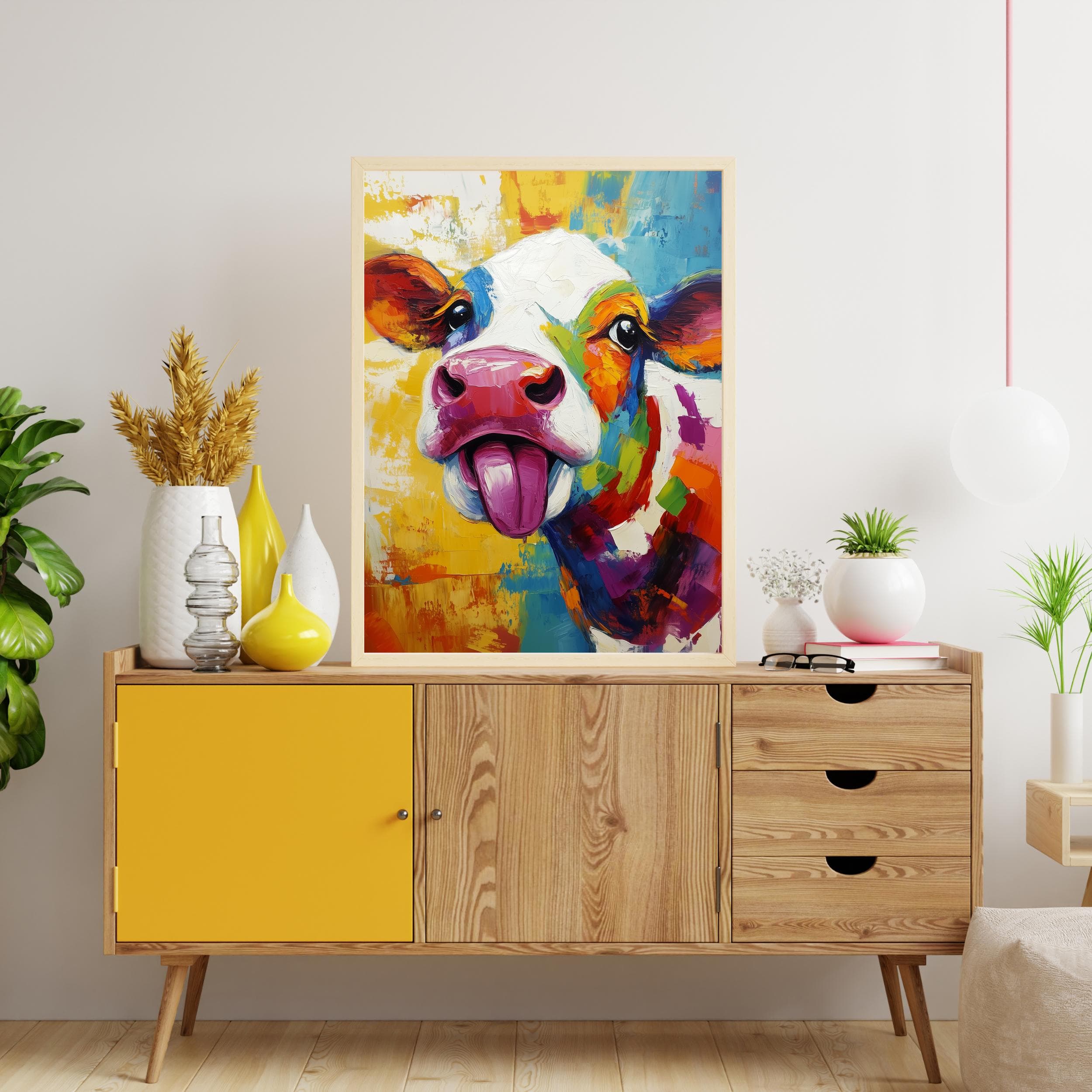 Colorful Bull Painting, Playful Bull with Tongue Out, Abstract Bull Painting, Colorful Pop Art Cow, Digital Bull Wall Art, Colorful Pop Art - view 5