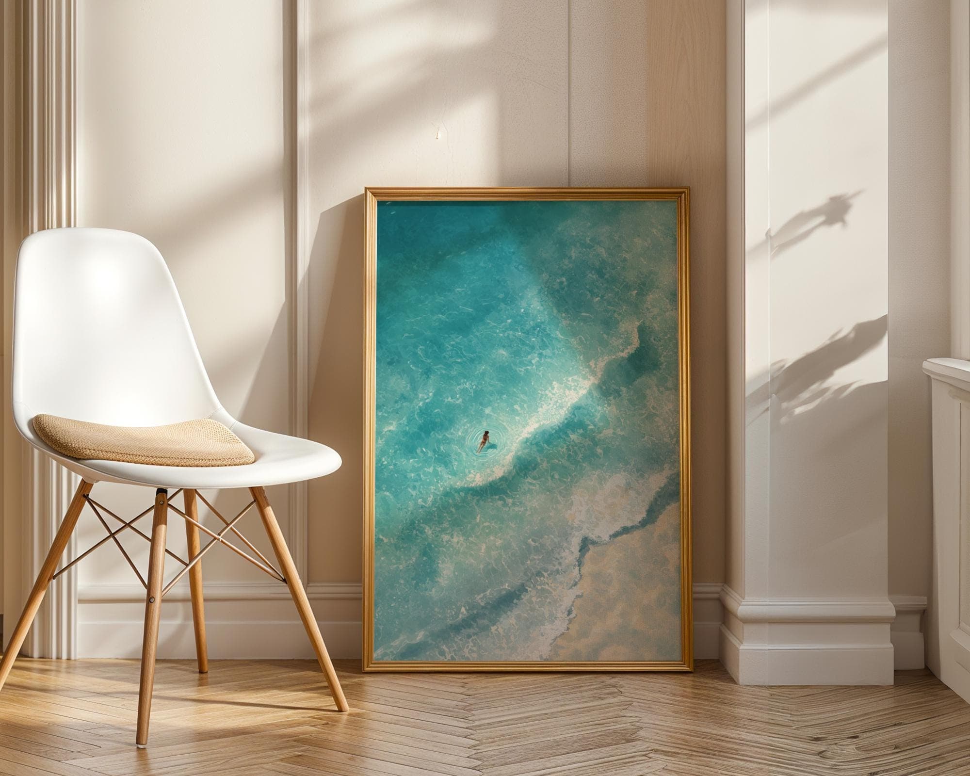 Ocean Wave Wall Art, Beach Aerial Coastal Print, Modern Coastal Wall Decor, Summer Ocean Art, Digital Download, Aerial Beach Painting - view 5