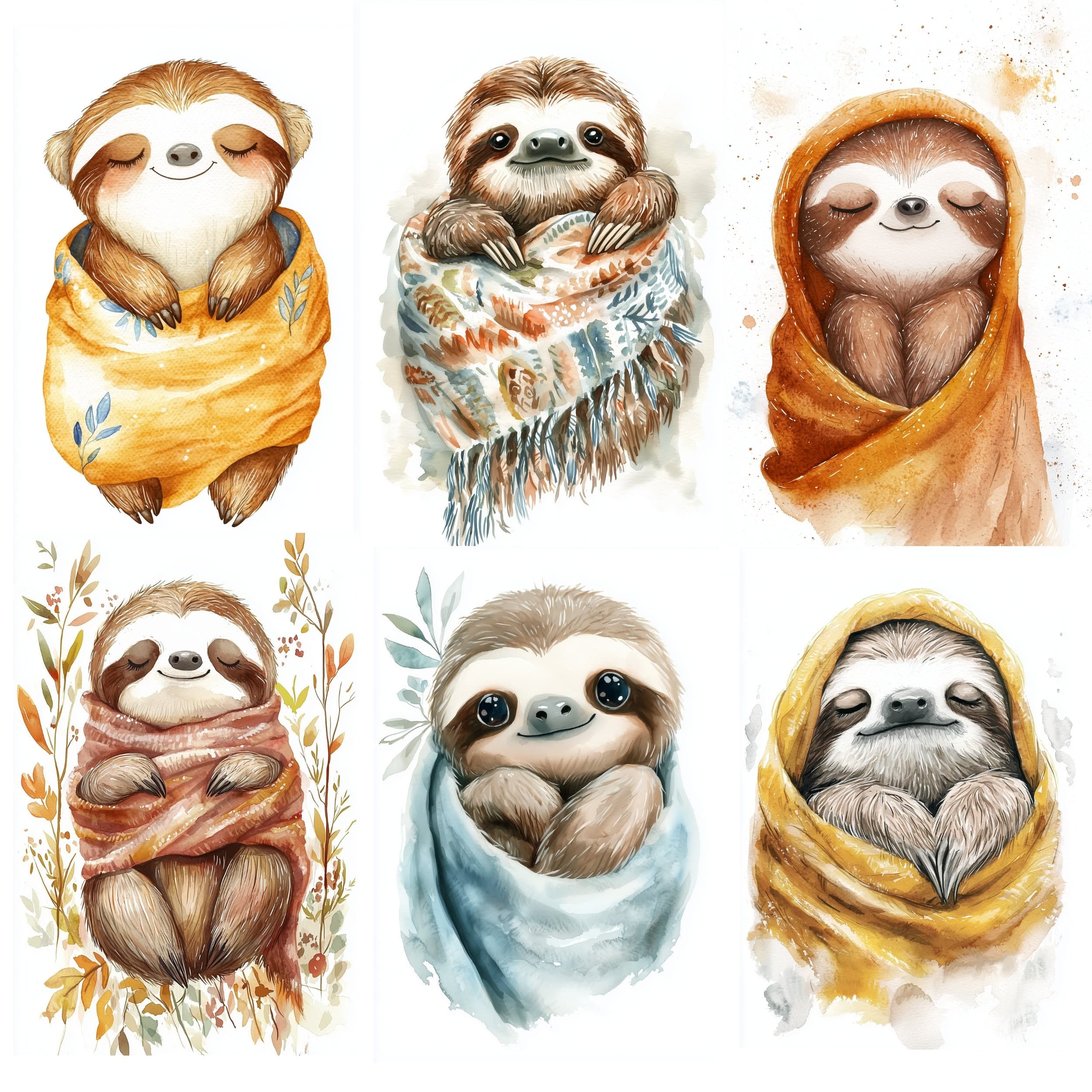 18 SLOTH Relaxing Clipart, Colorful Sloth Clipart, Cute Sloth PNG, Baby Sloth Clipart, Watercolor Sloth Nursery, Baby Shower Clipart, Sloth - view 3