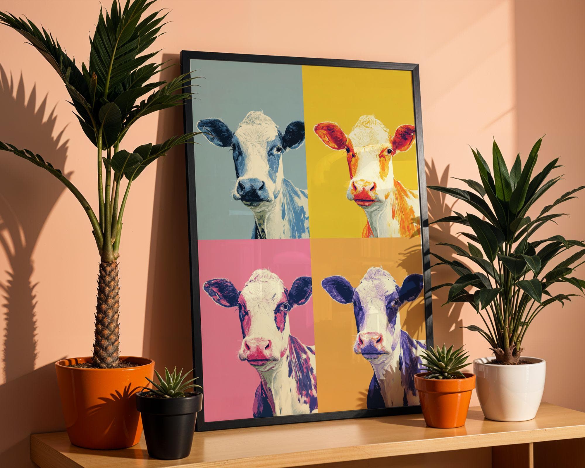 Pop Art Cow Wall Art, Pop Art Cow Quad, Colorful Cow Poster – Funny Animal Art, Retro Animal Art, Whimsical Animal Art, Funky Wall Art - view 4