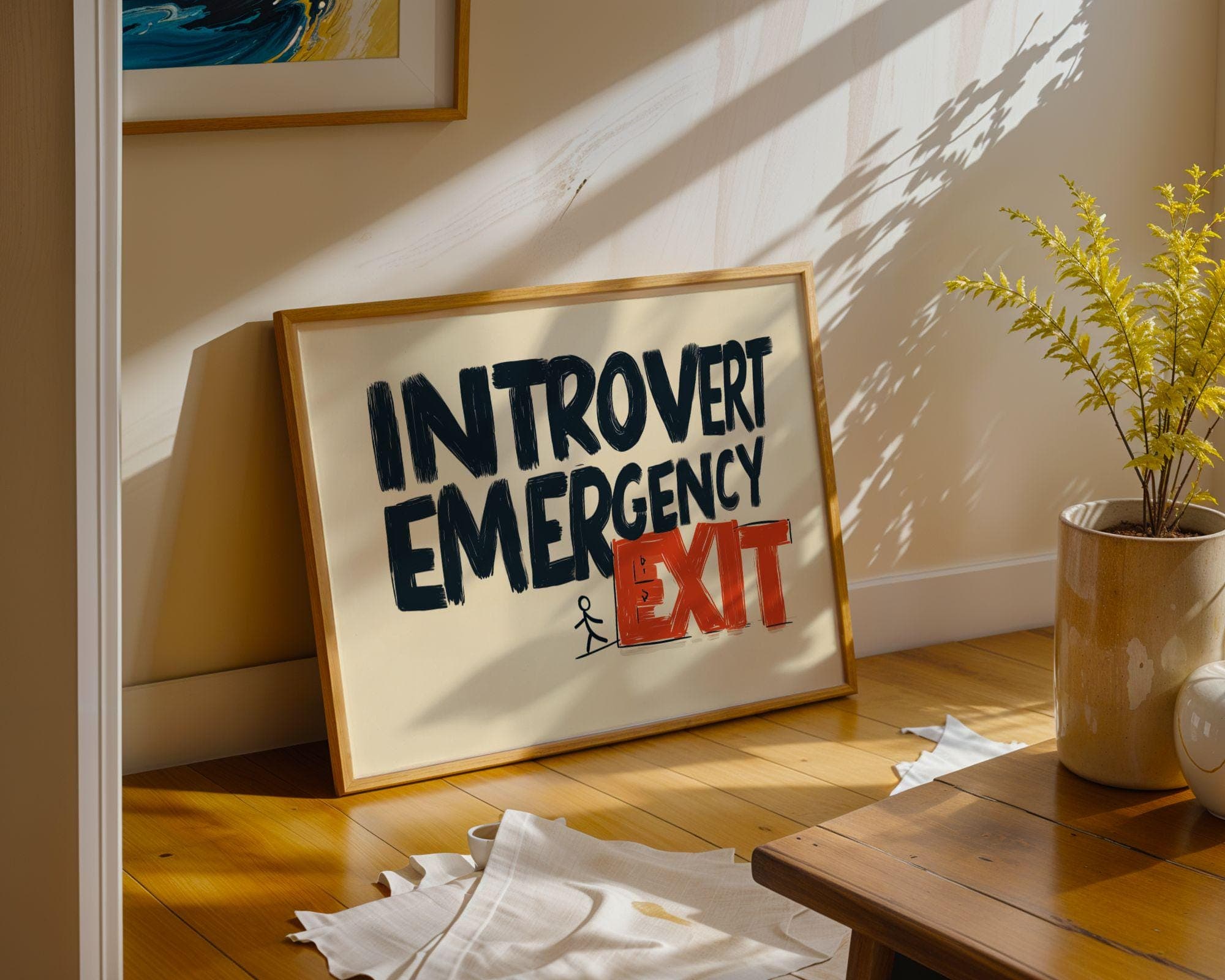 Introvert Emergency Exit Poster, Funny Office Wall Art, Office Humor Print, Minimal Office Poster, Corporate Humor Art, Dorm Room Poster - view 4