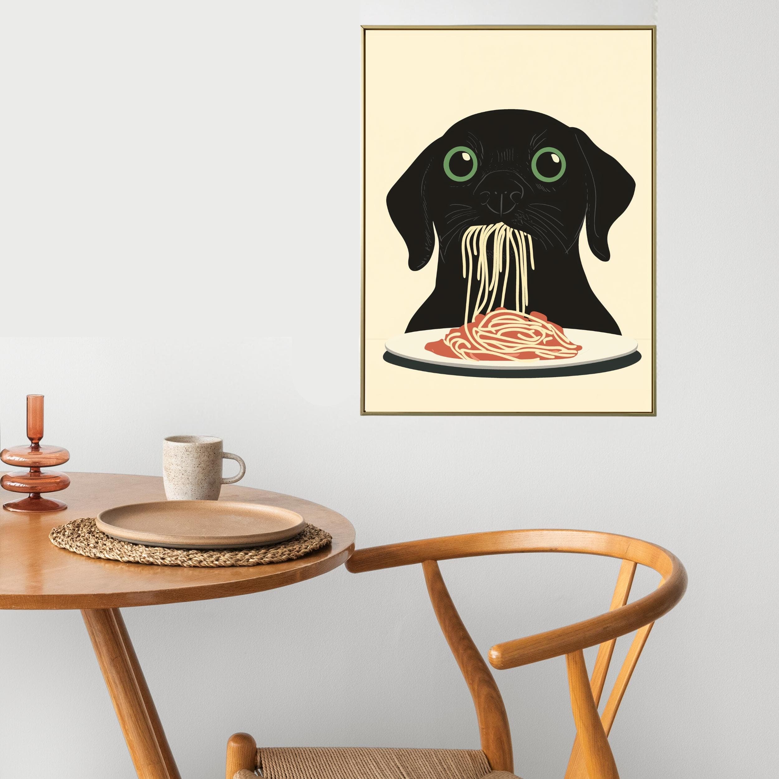 Black Dog Spaghetti Art Print,Whimsical Dog Kitchen Decor,Black Dog Pasta Print,Charming Dog Kitchen Print, Maximalist Dog Art, Dog Art - view 7