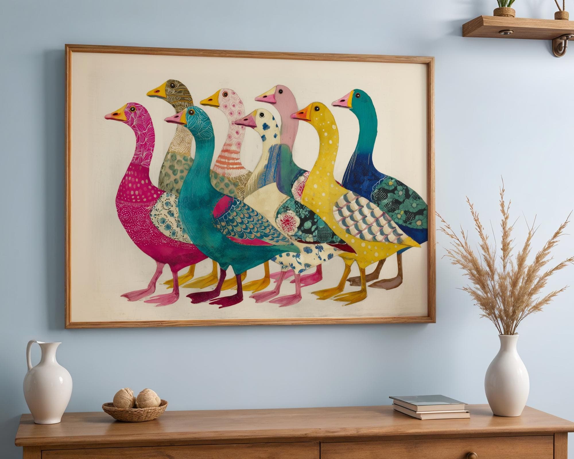 Colorful Goose Parade Art Print - Whimsical Animal Wall Decor, Funky Goose Wall Art, Quirky Goose Gang Poster - Modern Farm Animal Art - view 5