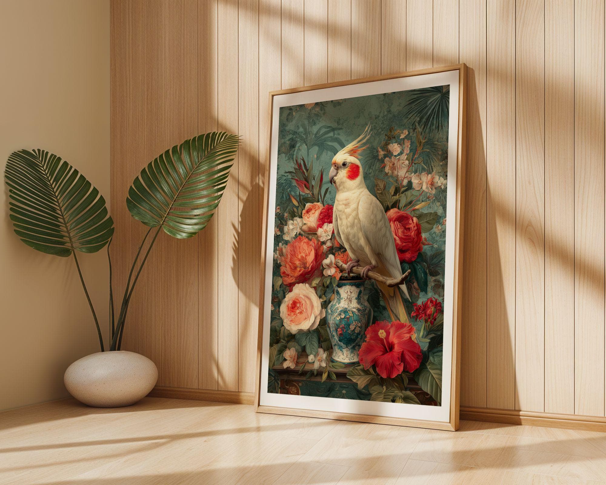Tropical Cockatoo Wall Art – Floral Animal Print, Vintage Botanical Bird Poster – Exotic Animal Decor, Whimsical Bird Art, Parrot Wall Art - view 3