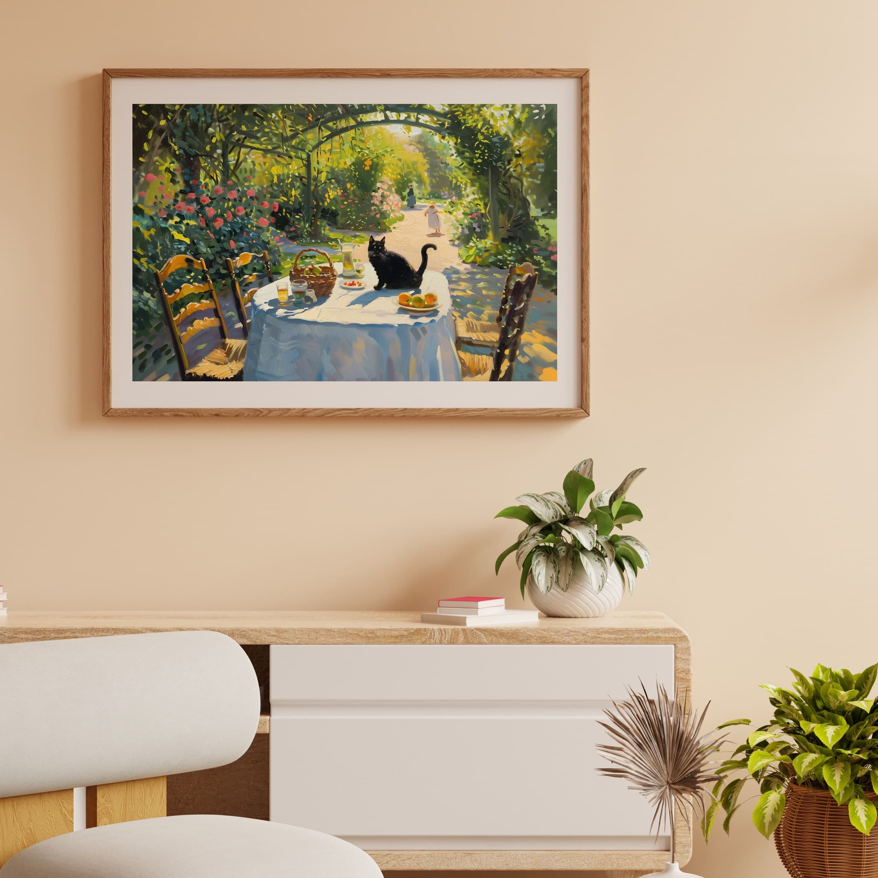 Cat Garden Landscape Art Print, Oil Painting, Monet Black Cat Art, Fresh Fruits Wall Art, Nature Lovers Decor, Monet Painting, Cat Mom Gift - view 4