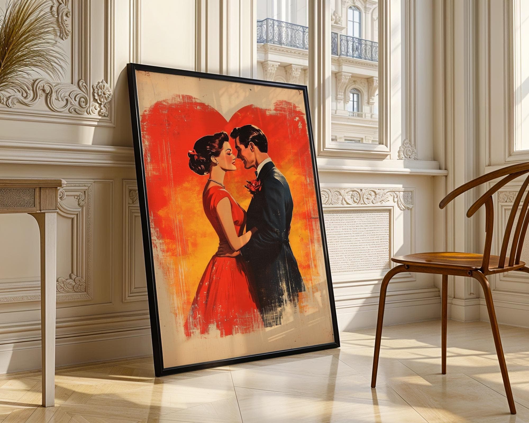 Vintage Couple Wall Art, Vintage Digital Wall Art, Printable Romantic Couple Wall Art, Love Wall Art, Couple Painting, Hugging Couple Print - view 2
